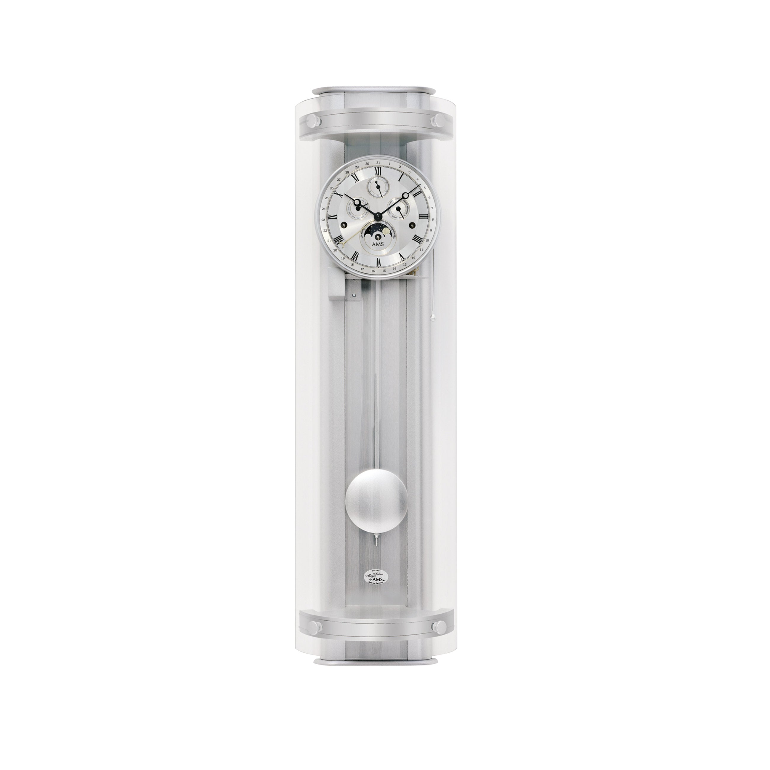 AMS R3633 Regulator mit Silber-Holzgehäuse, Aluminium-Einlagen und 8-Tage Schlagwerk