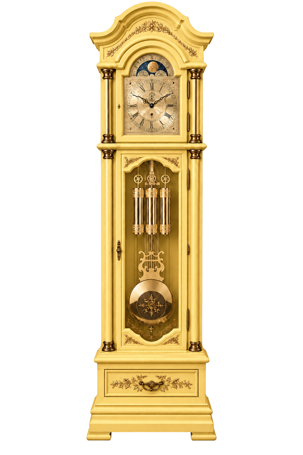 Astra Design AD210-02Y Standuhr „Residenz“ in Gelb matt aus massiver Eiche