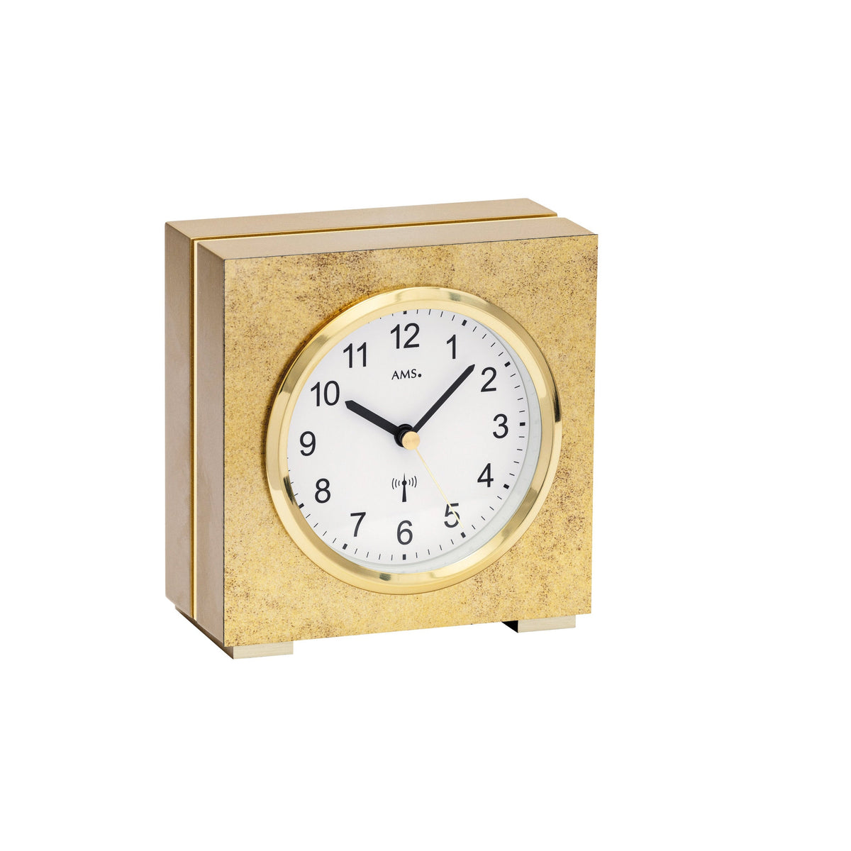 AMS F5153 Funk-Tischuhr mit Holzgehäuse und Antikmessing-Auflage
