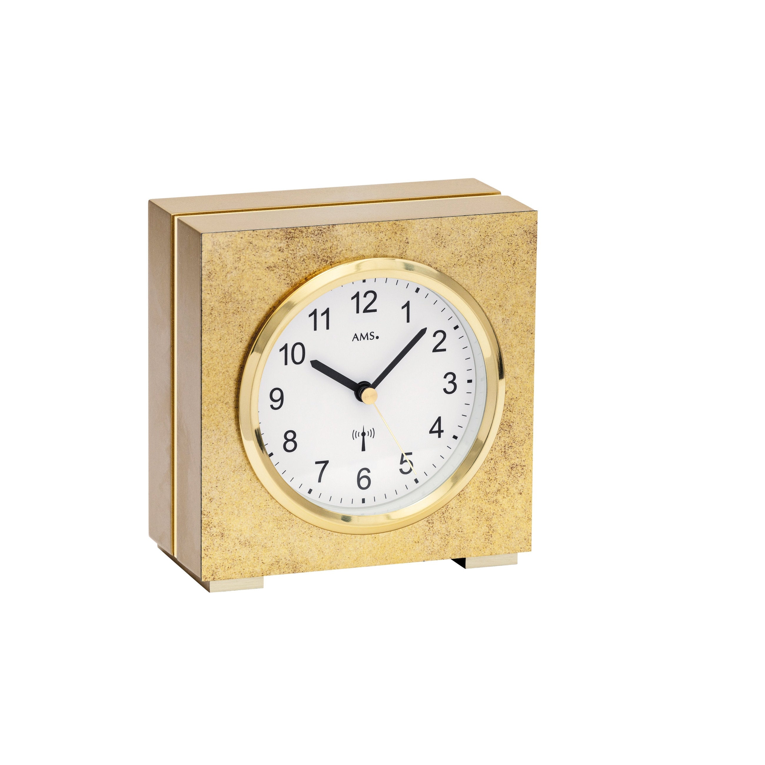 AMS F5153 Funk-Tischuhr mit Holzgehäuse und Antikmessing-Auflage