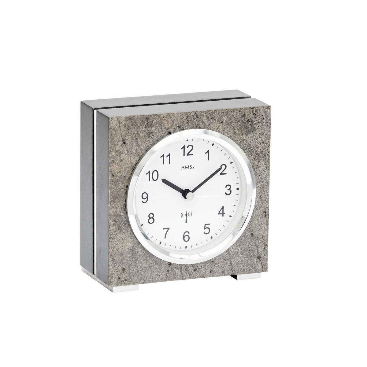 AMS F5156 Funk-Tischuhr mit Holzgehäuse und Stein-Aluminium-Auflage