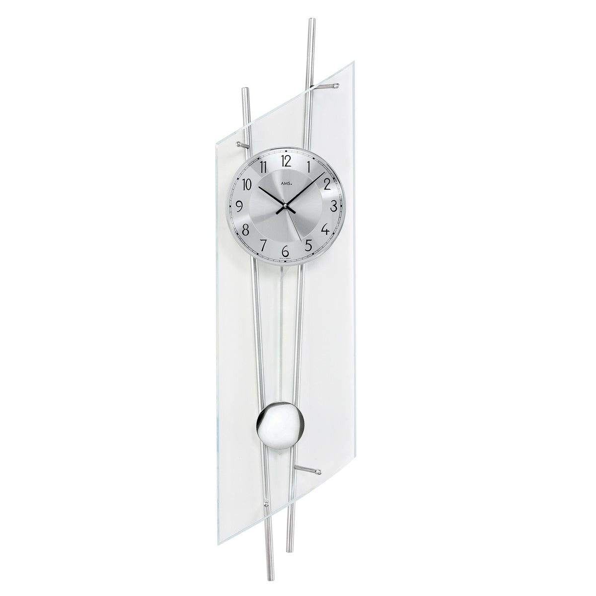 AMS F5200 Pendel-Funkwanduhr mit Metallgehäuse und facettiertem Mineralglas