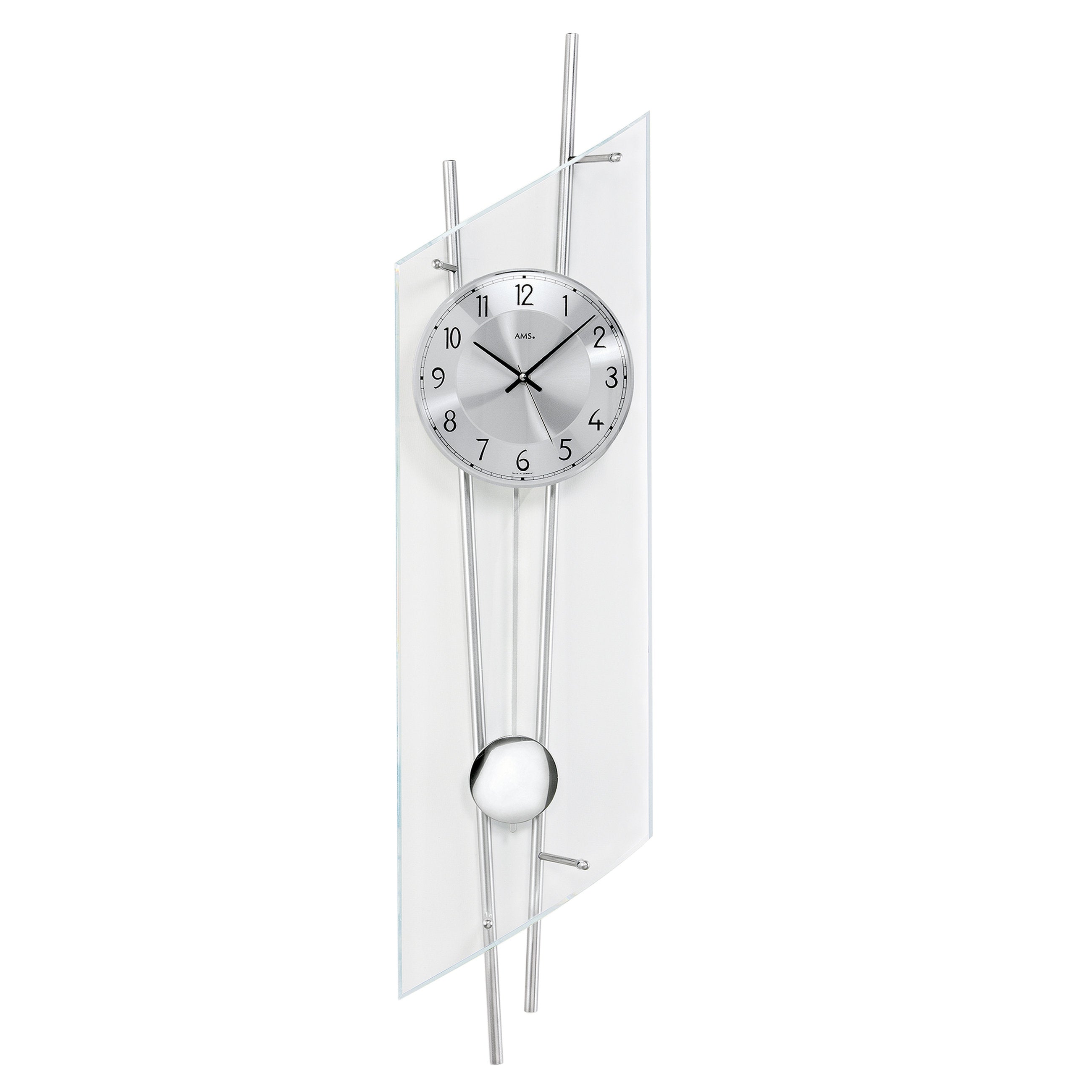 AMS F5200 Pendel-Funkwanduhr mit Metallgehäuse und facettiertem Mineralglas