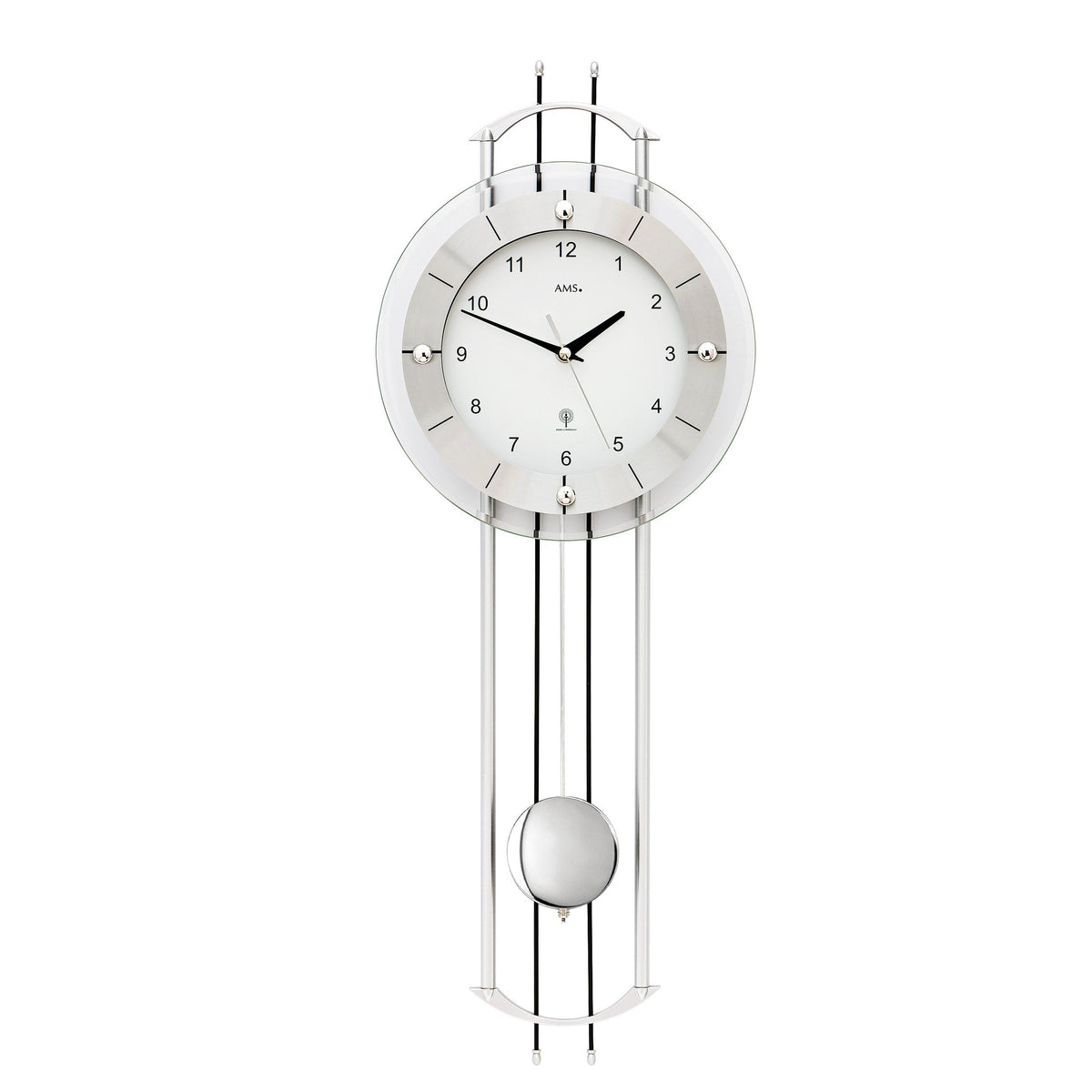 AMS F5248 Pendel-Funkwanduhr mit lackierten Metallstäben