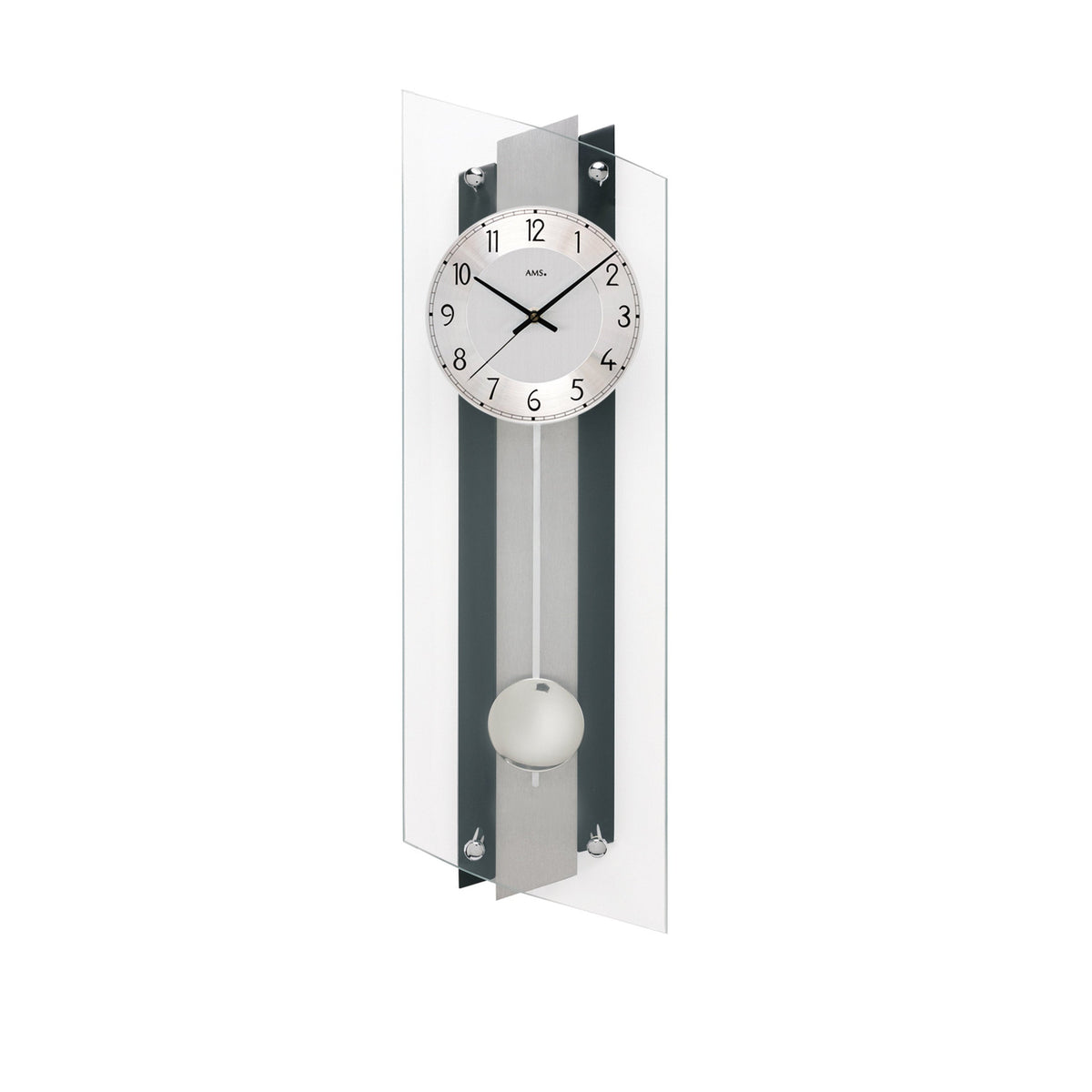 AMS F5262 Pendel-Funkwanduhr mit schwarzlackierter Holzrückwand