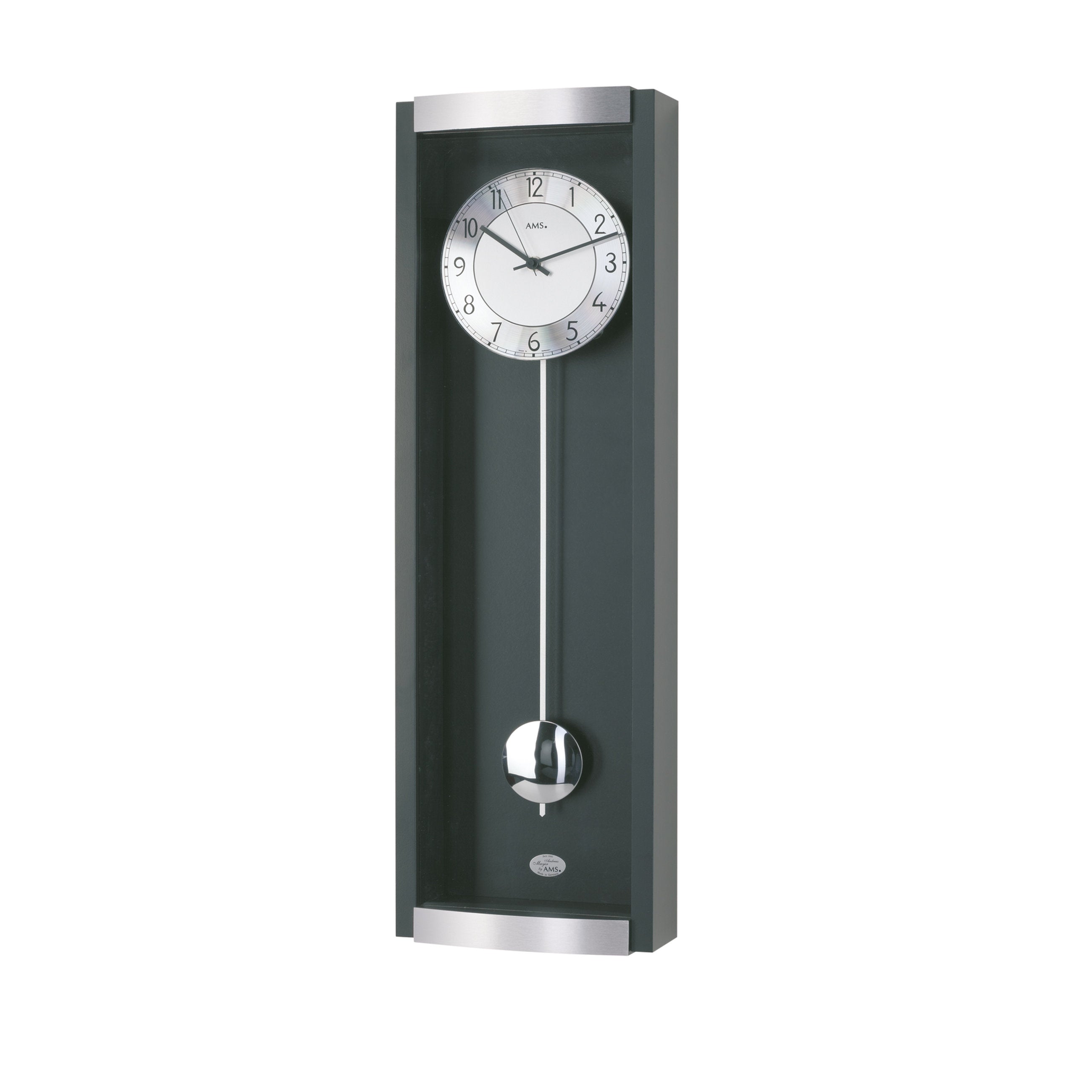 AMS F5285-11 Pendel-Funkwanduhr mit schwarzlackiertem Holzgehäuse