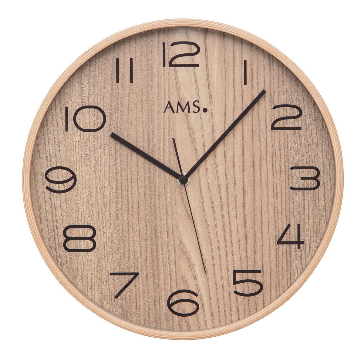 AMS F5514 Funkwanduhr mit natürlichem Holzgehäuse