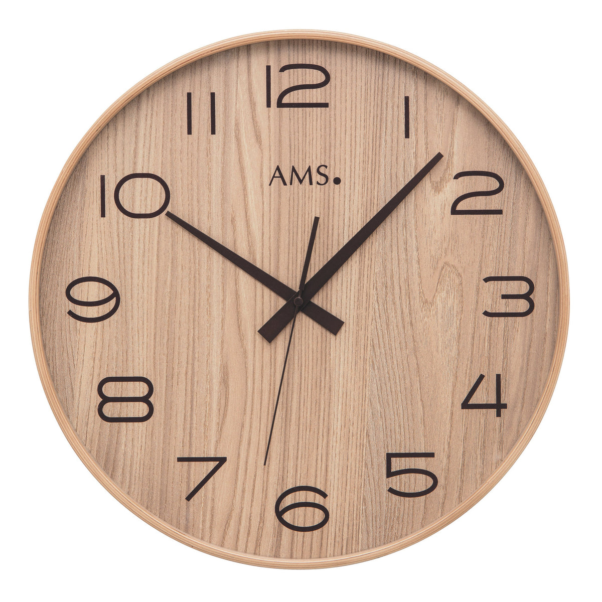 AMS F5522 Funkwanduhr mit natürlichem Holzgehäuse