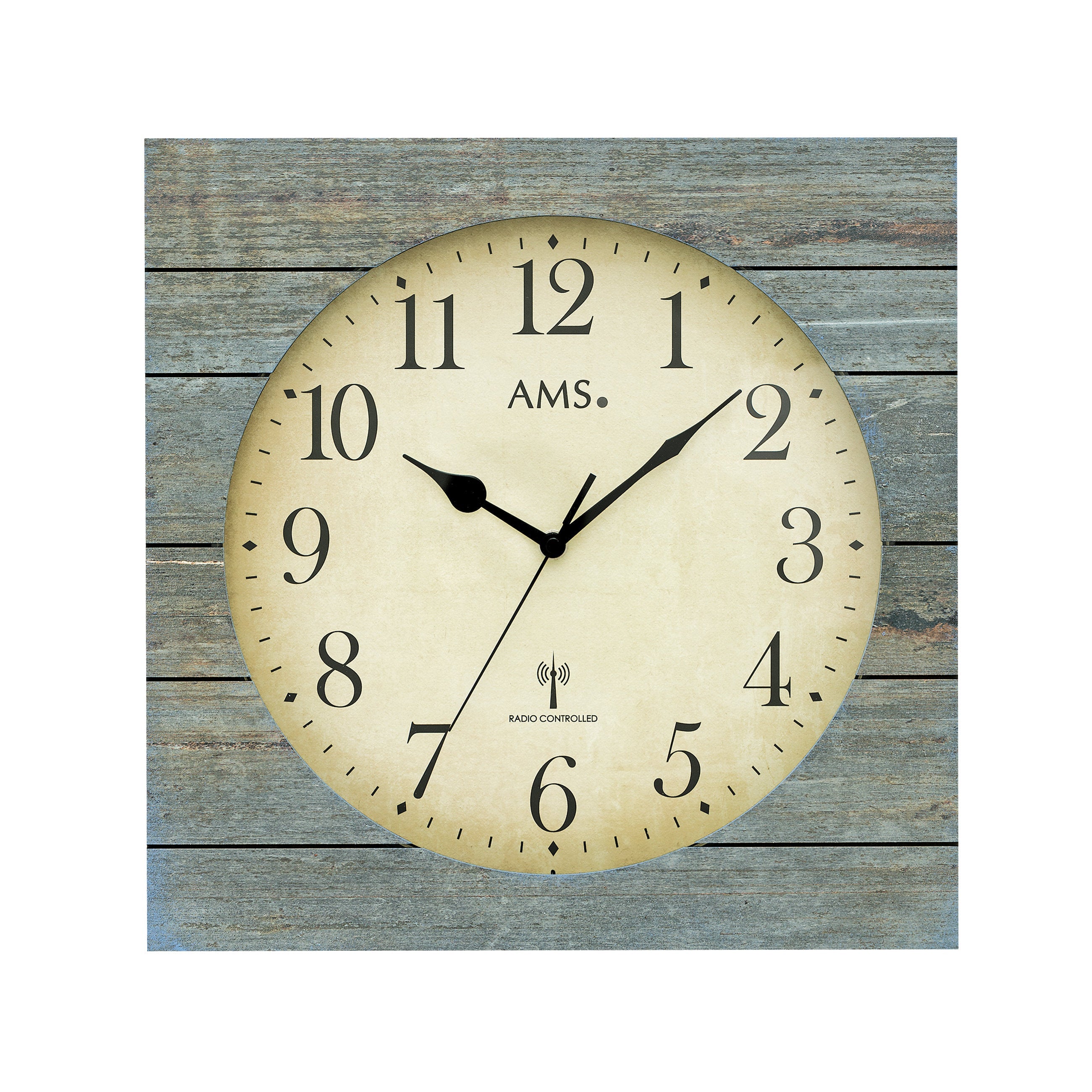 AMS F5549 Funkwanduhr mit Holzgehäuse und Antik-Finish