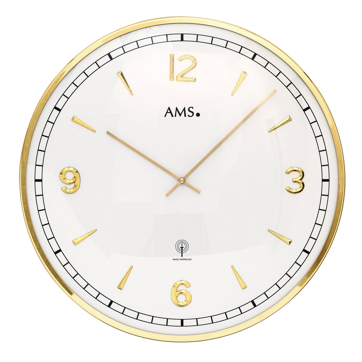 AMS F5609 Funkwanduhr mit messinglackiertem Aluminium-Frontring