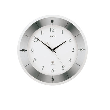 AMS F5848 Funkwanduhr mit facettiertem Mineralglas und geschliffenem Aluminium