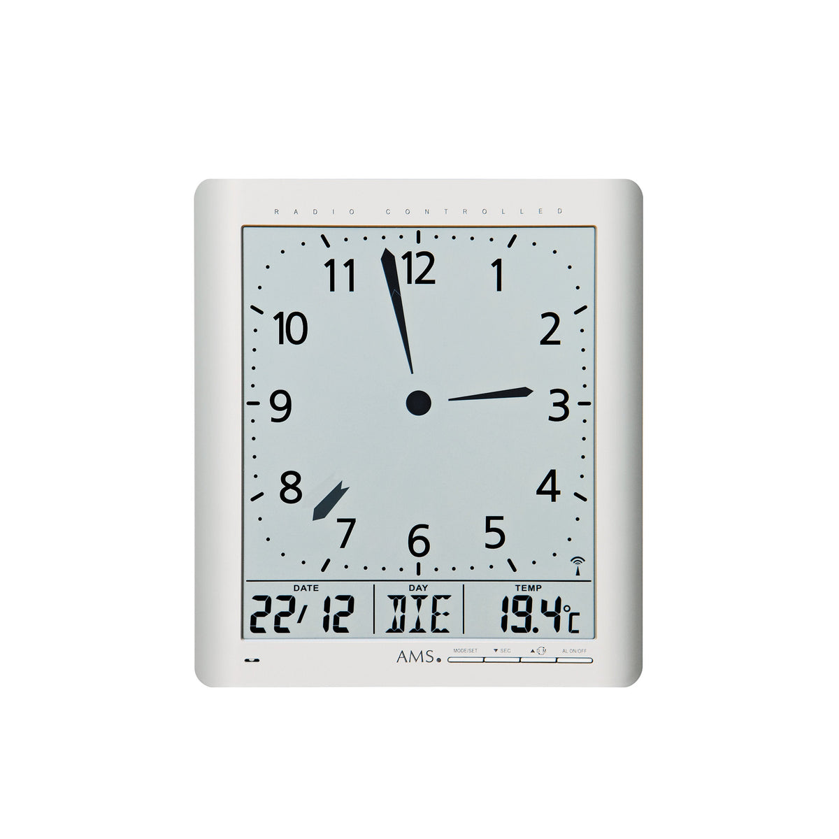 AMS F5898 Funkwanduhr mit digitaler Anzeige und analoger Zeitanzeige