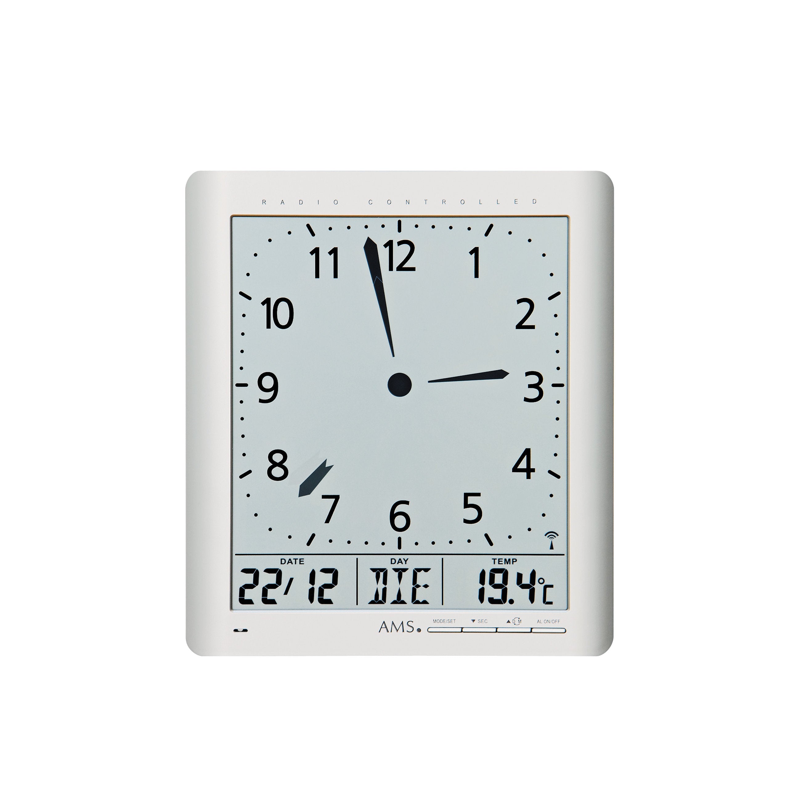 AMS F5898 Funkwanduhr mit digitaler Anzeige und analoger Zeitanzeige