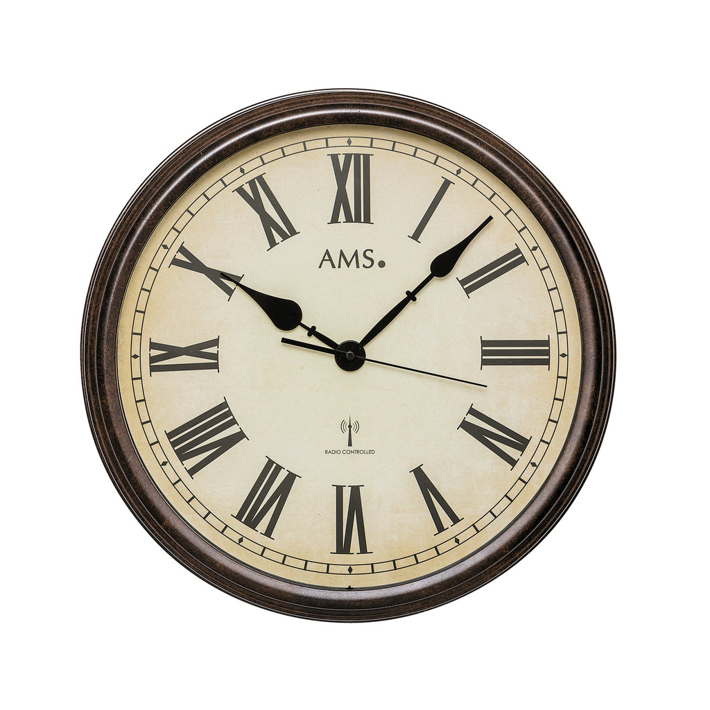 AMS F5977 Funkwanduhr mit Metallgehäuse und Mineralglas