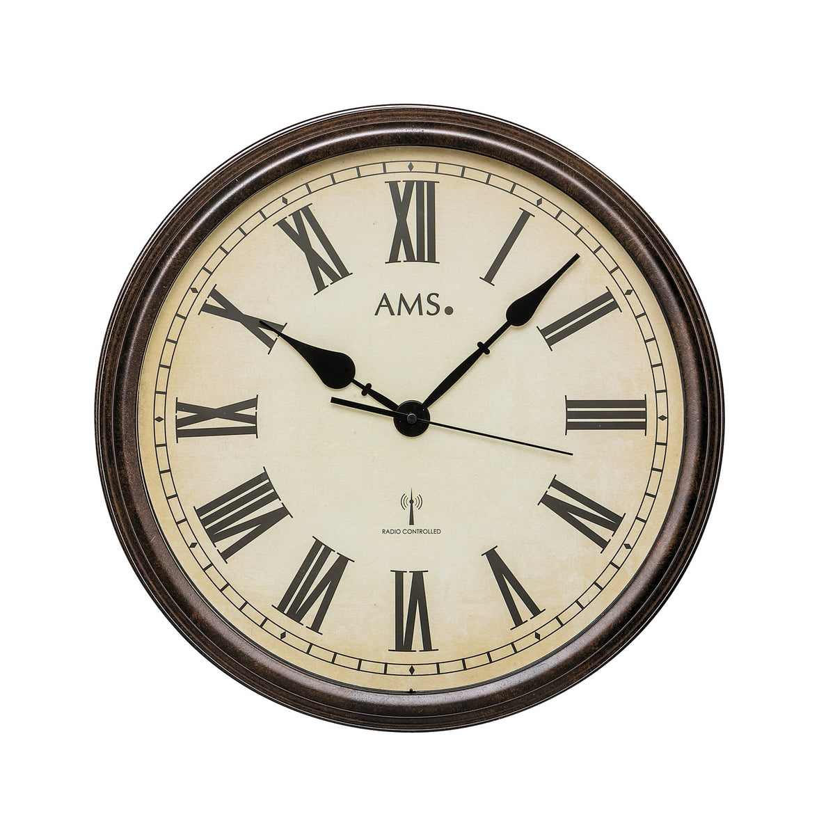 AMS F5977 Funkwanduhr mit Metallgehäuse und Mineralglas