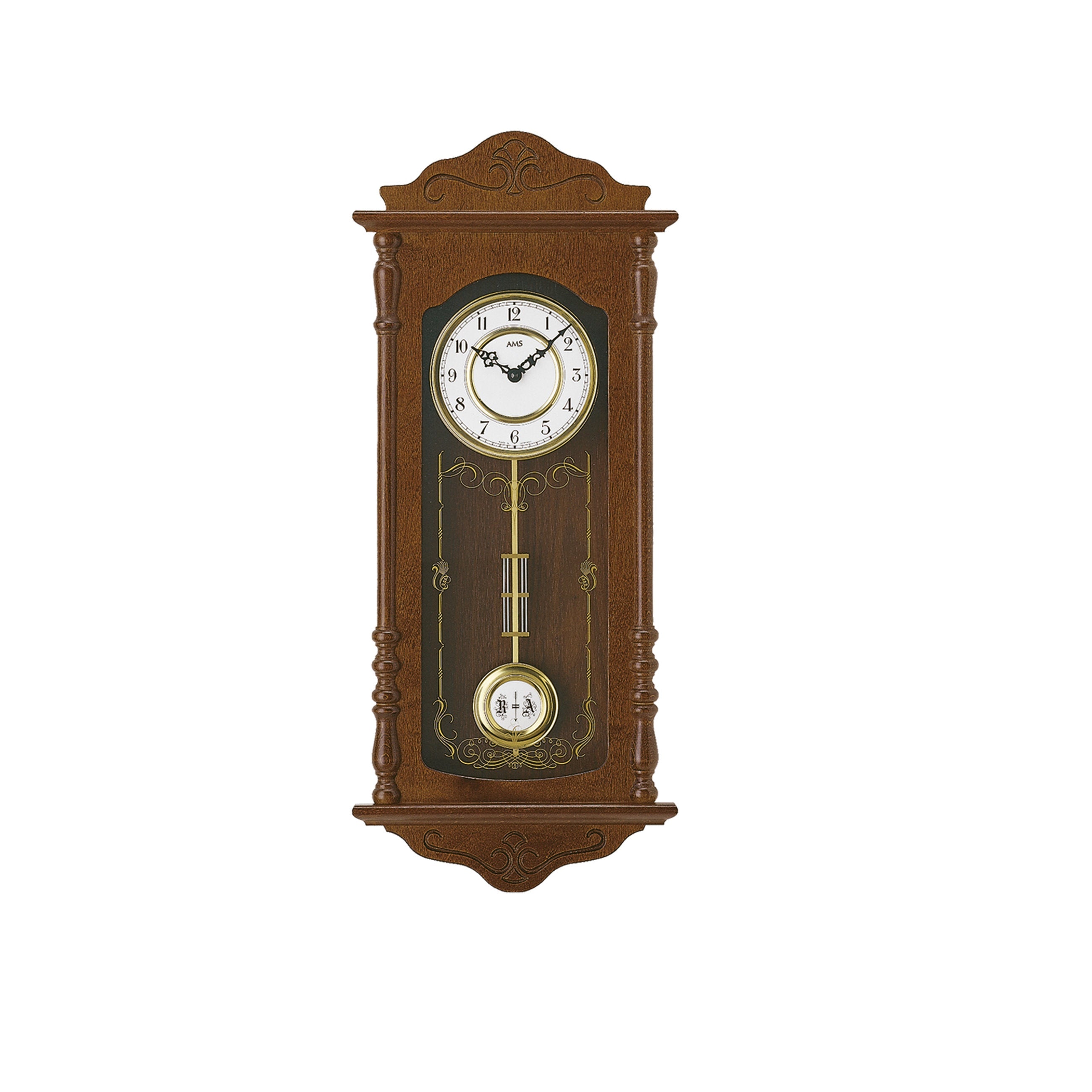 AMS W7013-1 Pendelwanduhr mit Nussbaum-Holzgehäuse und Schlagwerk