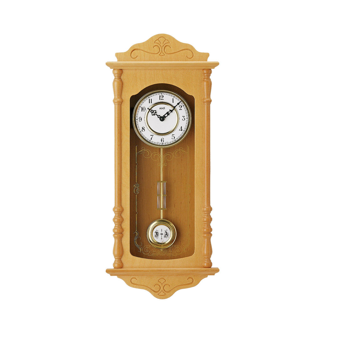AMS W7013-16 Pendelwanduhr mit Erlen-Holzgehäuse und Schlagwerk