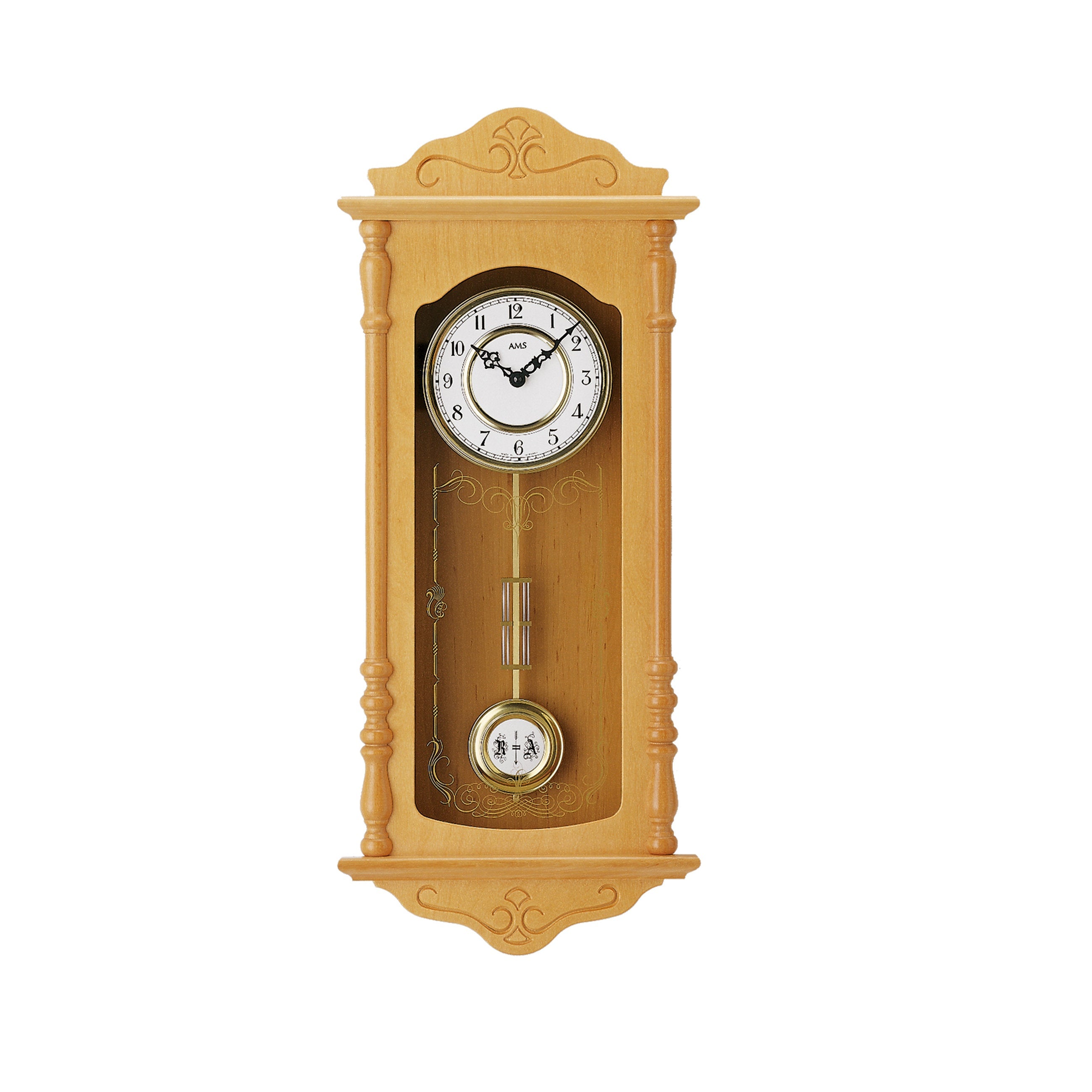 AMS W7013-16 Pendelwanduhr mit Erlen-Holzgehäuse und Schlagwerk