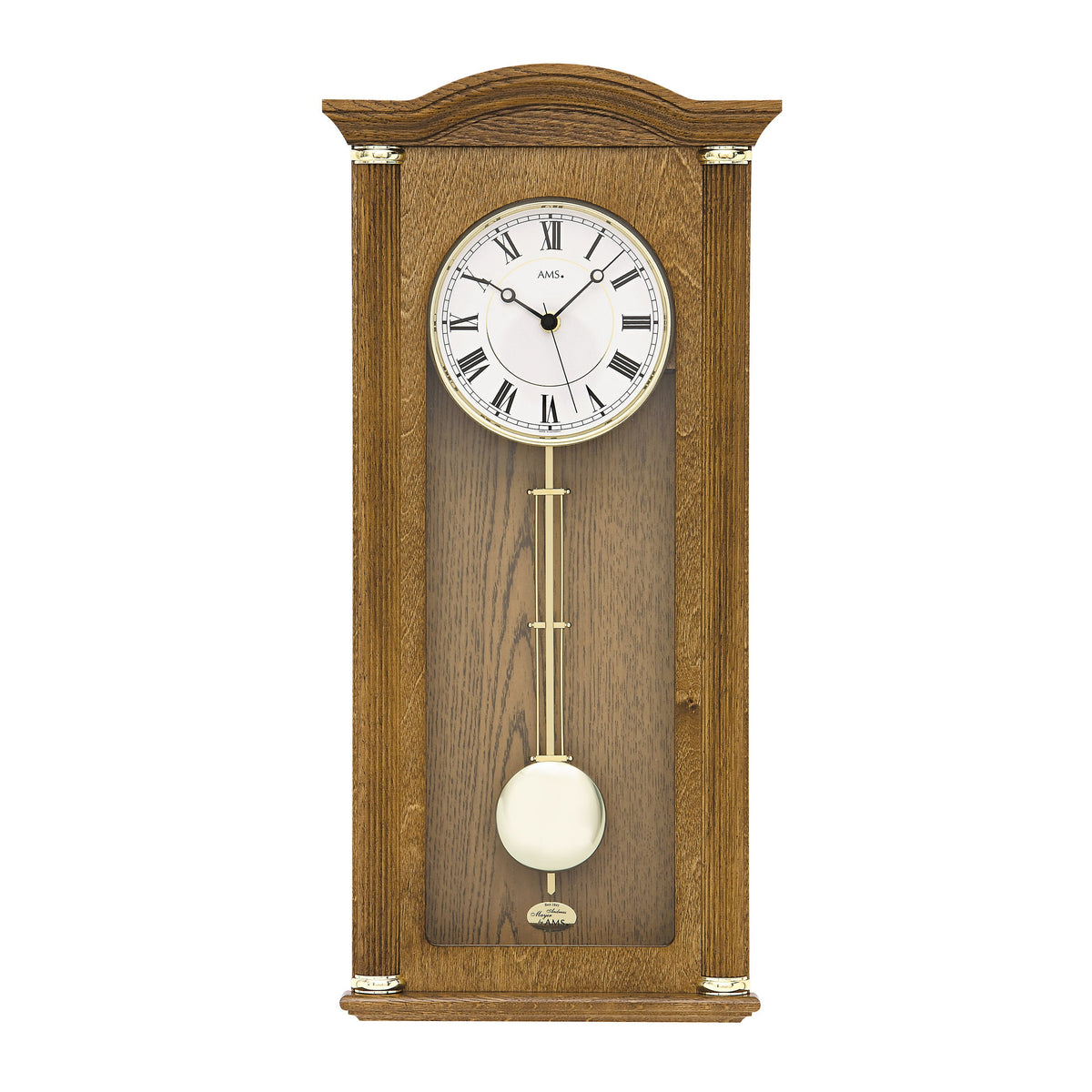 AMS W7014-4 Pendelwanduhr mit Eichen-Holzgehäuse und Schlagwerk