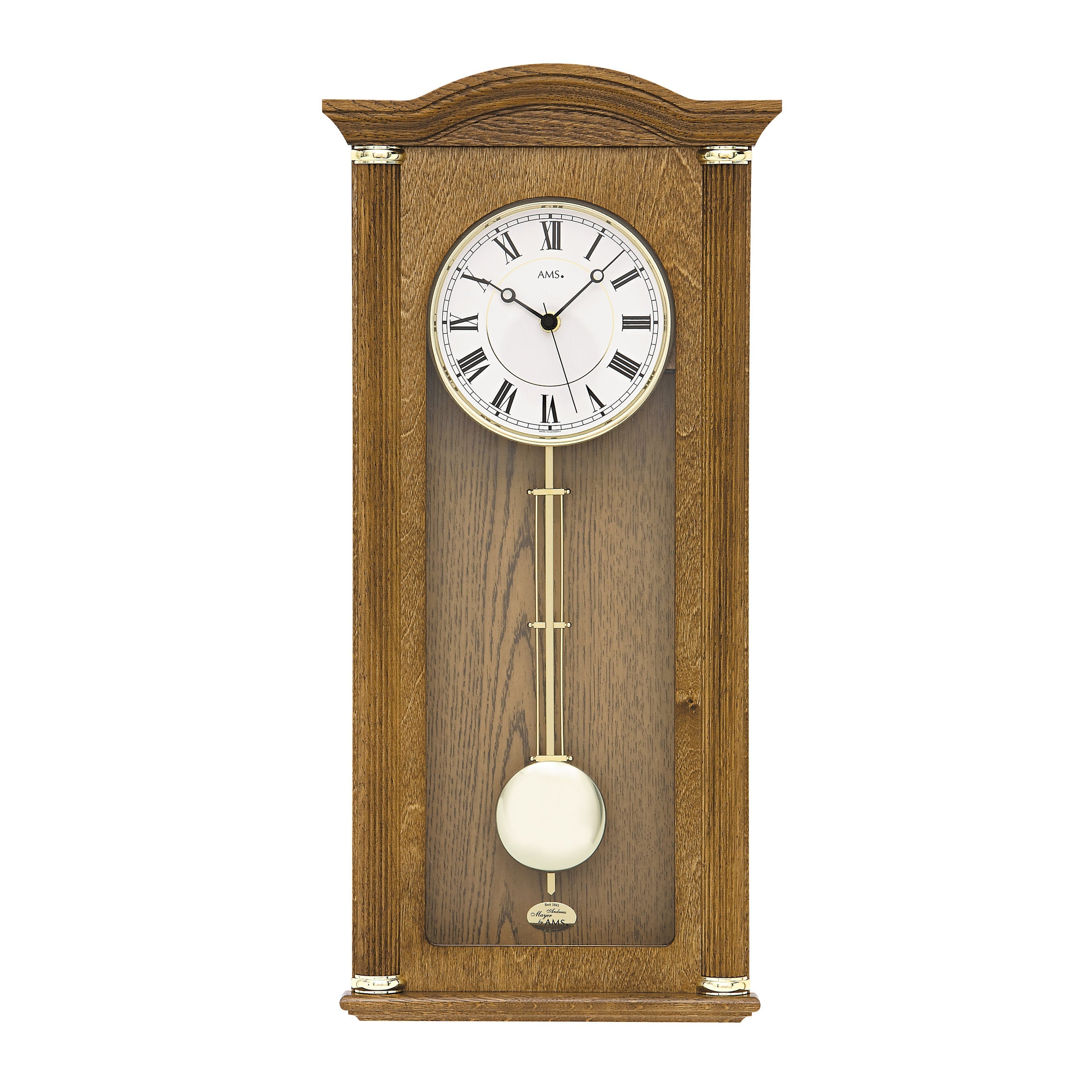 AMS W7014-4 Pendelwanduhr mit Eichen-Holzgehäuse und Schlagwerk