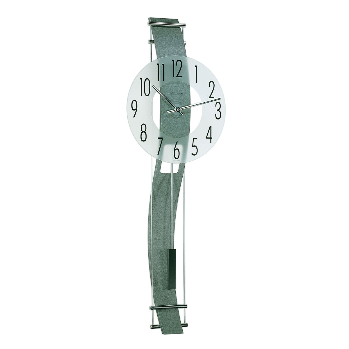 Hermle 70644-292200 Regulateur Kennington grau mit geschwungener Holzrückwand und Glaszifferblatt