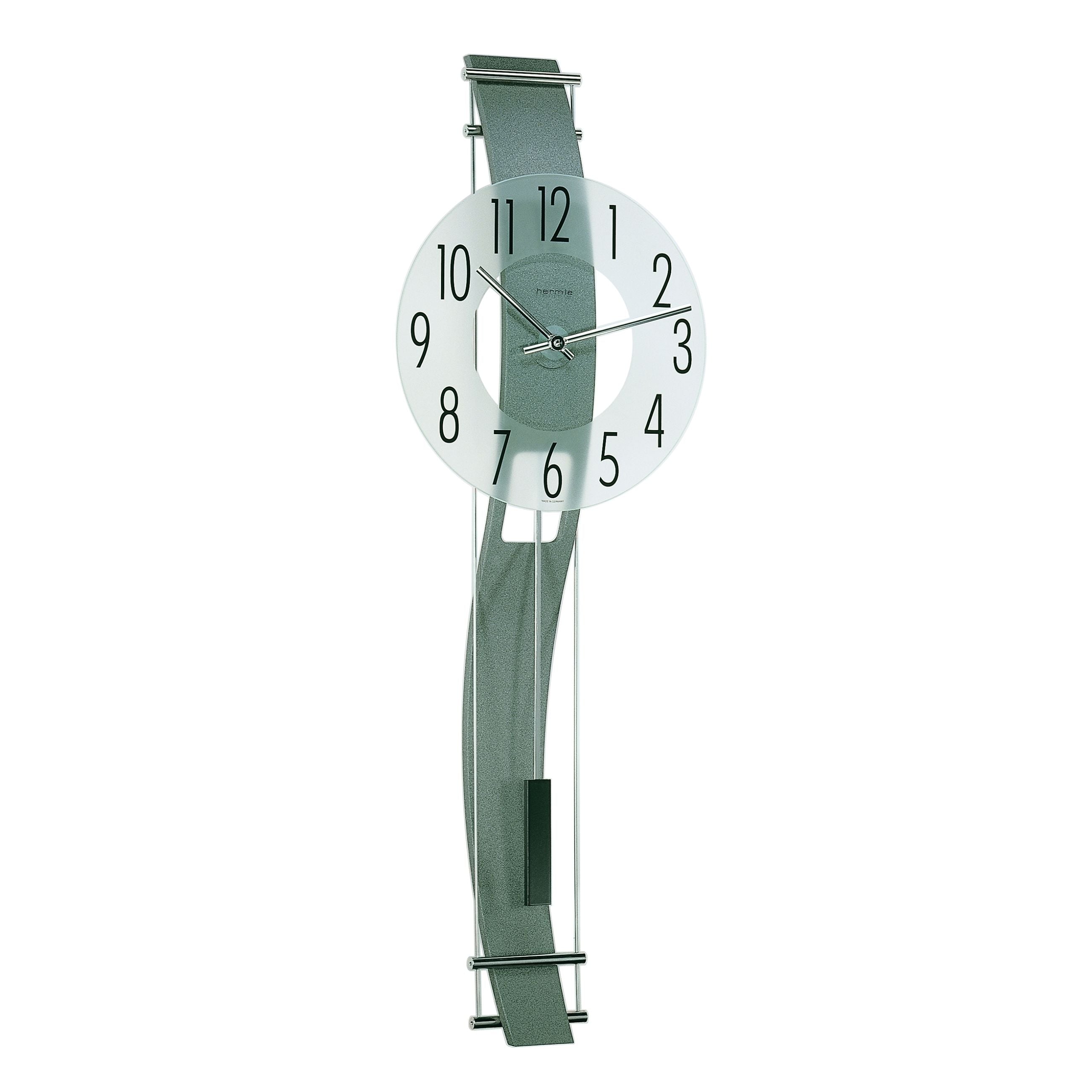 Hermle 70644-292200 Regulateur Kennington grau mit geschwungener Holzrückwand und Glaszifferblatt
