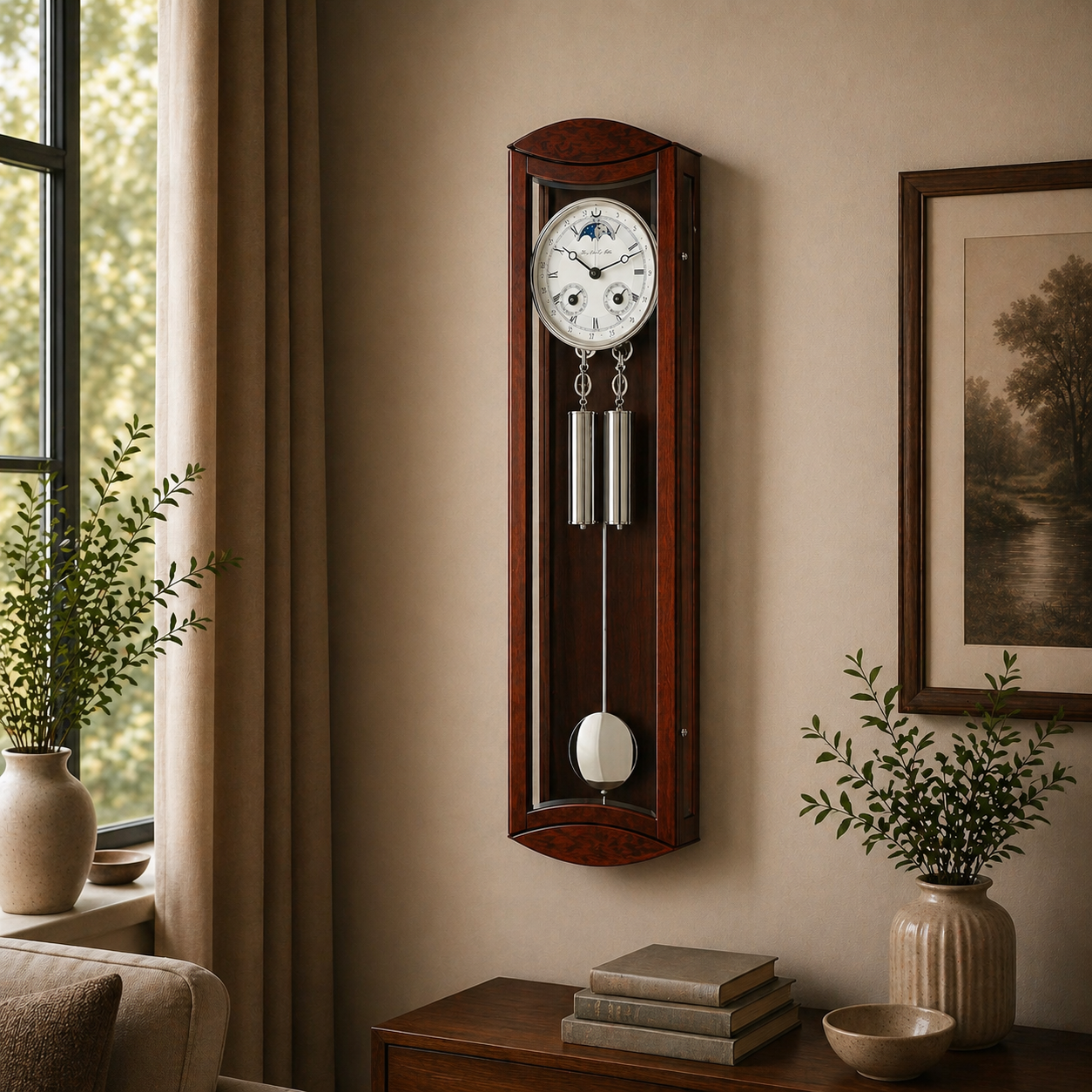 Hermle 70650-070058 Regulateur Mornigton mahagoni"FRANZ HERMLE und SOHN" mit Mondphase und K4