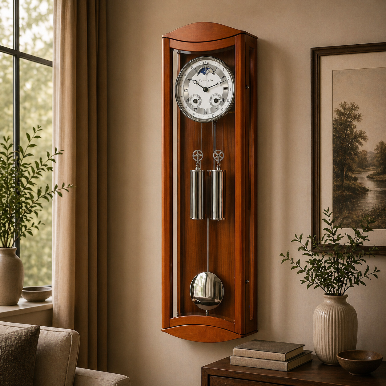 Hermle 70650-160058 Regulateur Mornigton Kirschbaum "FRANZ HERMLE und SOHN" mit Mondphase und K4