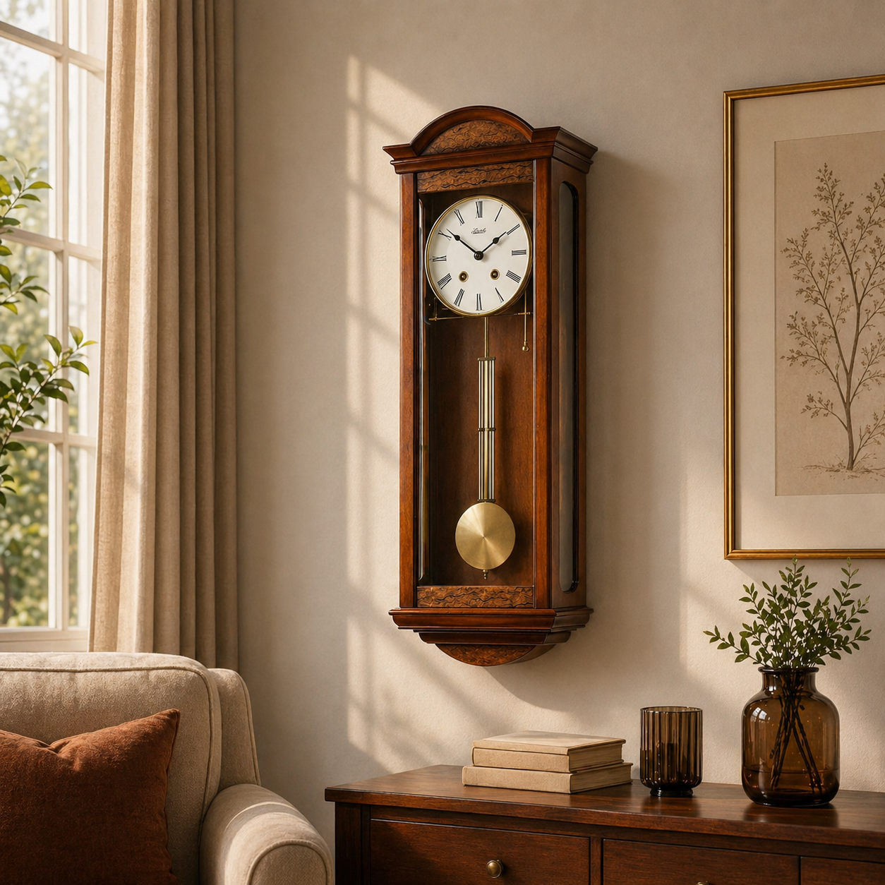 Hermle 71001-030141 Regulateur Isabella Nussbaum mit Wurzeloptik