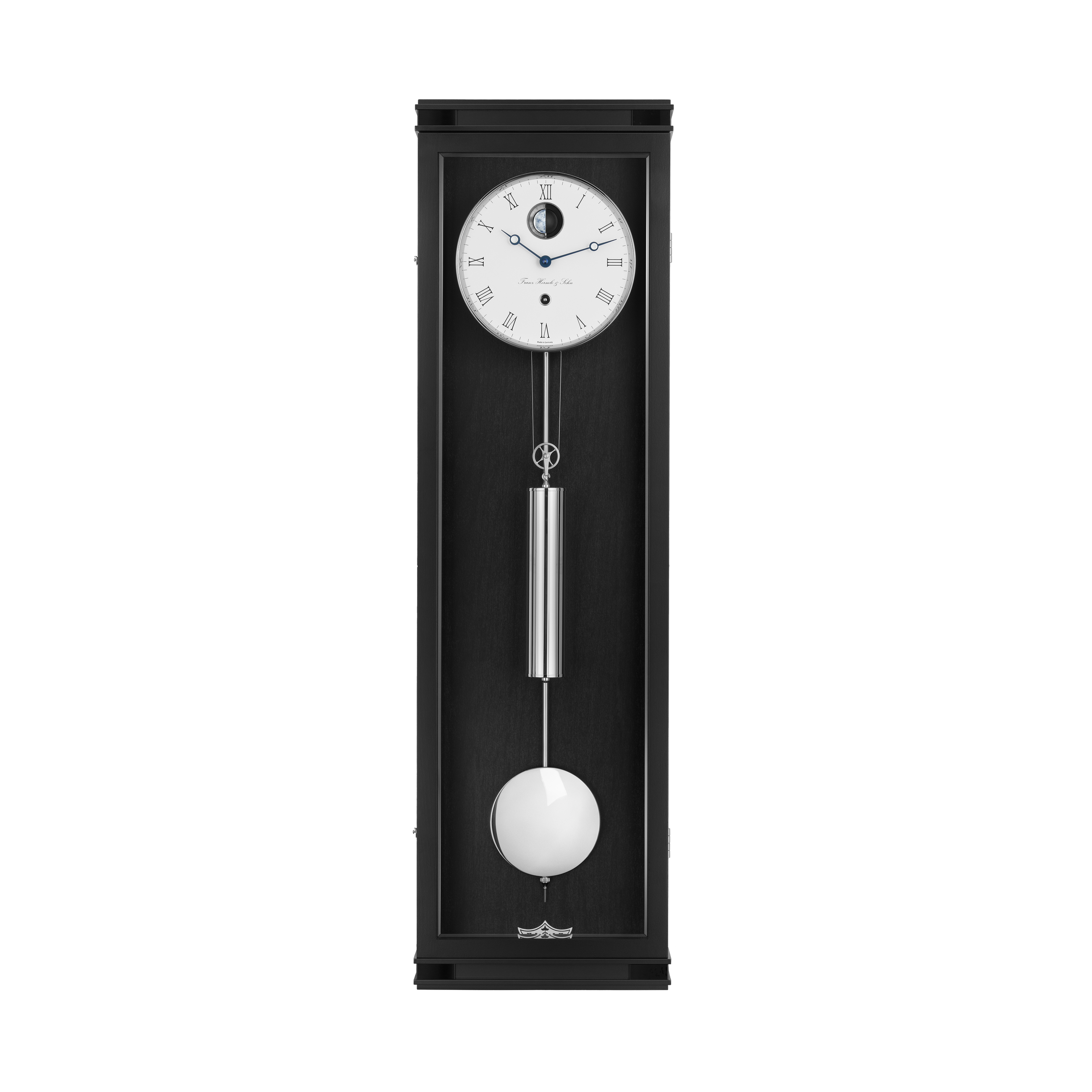 Hermle 71012-740761 Regulateur Hudson Franz Hermle & Sohn Monatsläufer Schwarz mit weissem Ziffernblatt und Mondkugel
