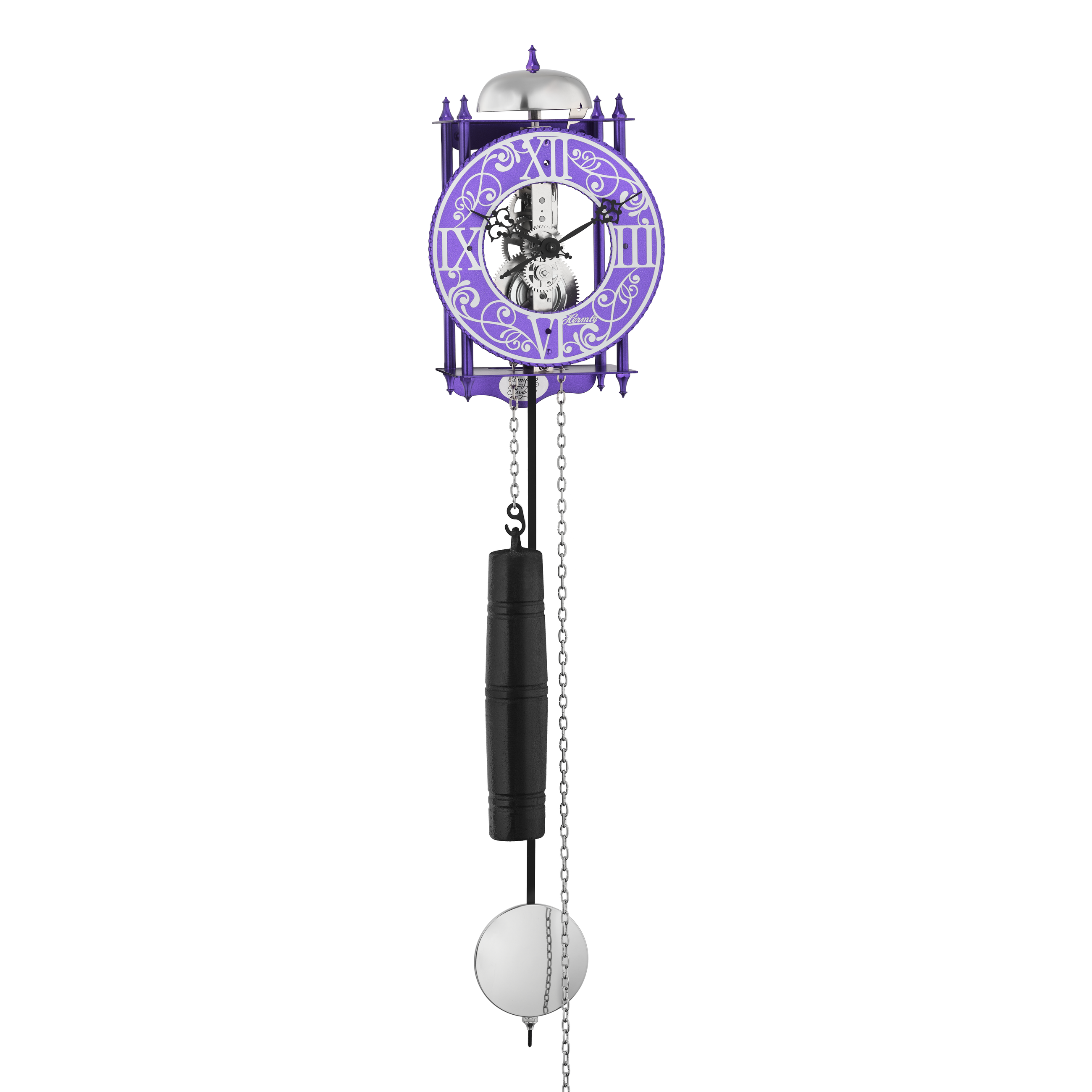 Hermle 71016-K90711 Raubritter Ravensburg Wanduhr in Lila mit bedrucktem Reif römische Zahlen