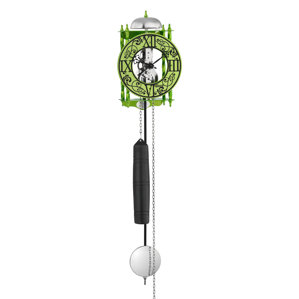 Hermle 71016-W90711 Raubritter Ravensburg Wanduhr in Grün mit bedrucktem Reif römische Zahlen