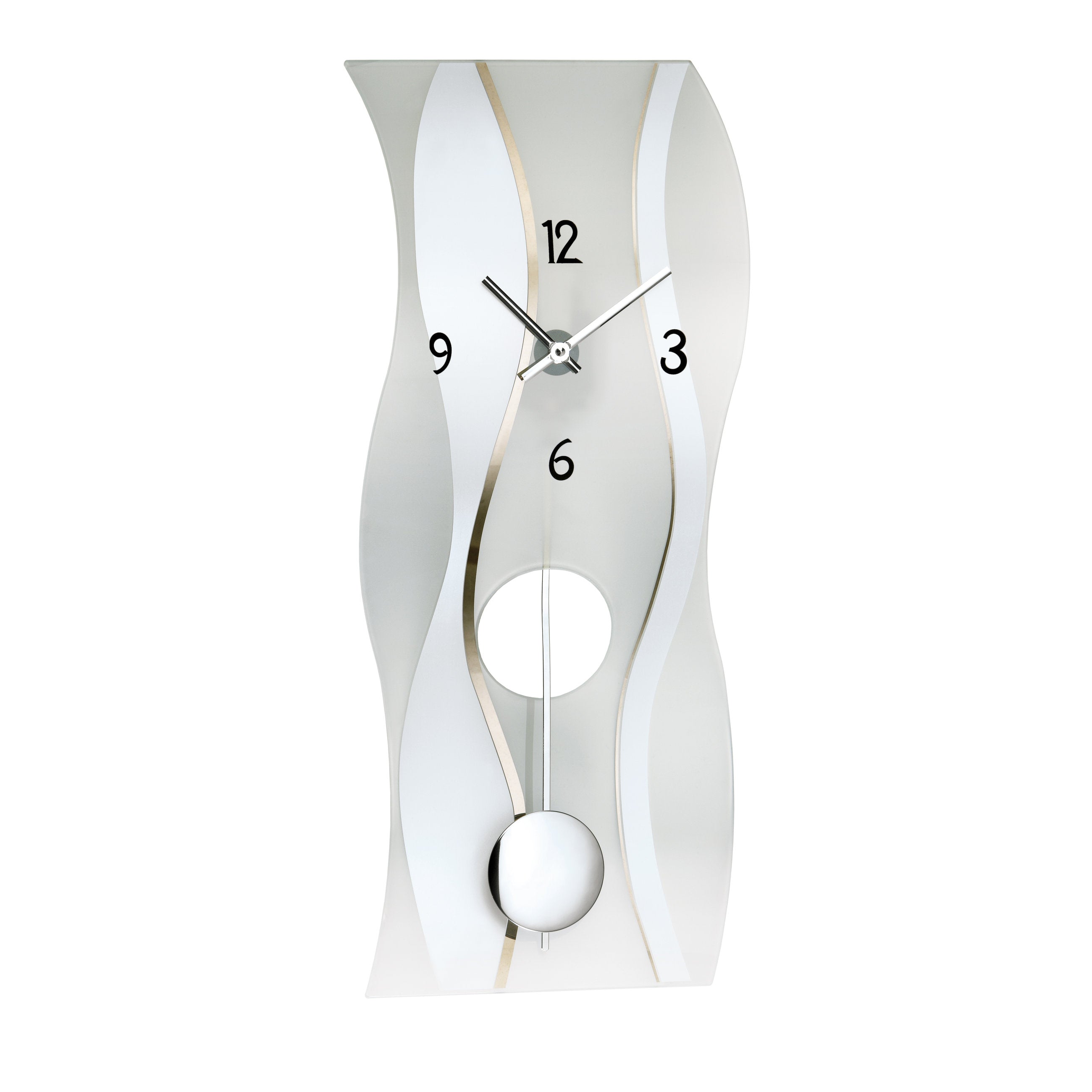 AMS W7246 Pendelwanduhr mit geschwungenem satinierten Mineralglas