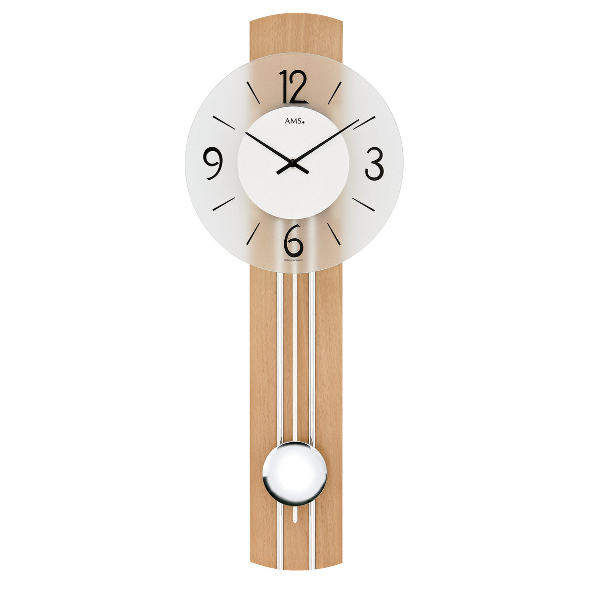 AMS W7263 Pendelwanduhr mit Kernbuche-Applikation und verchromten Zierleisten