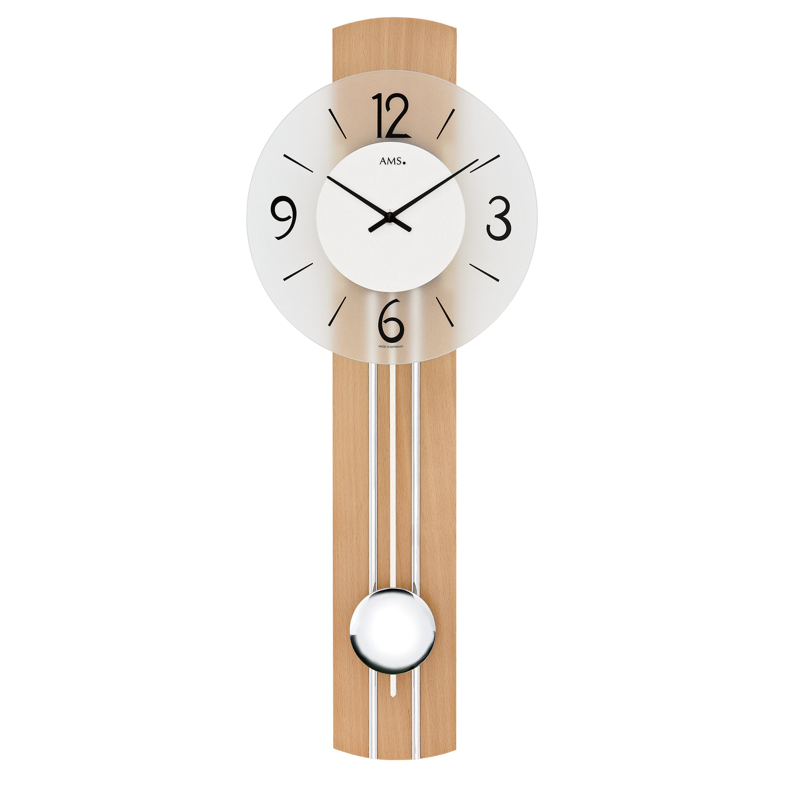 AMS W7263 Pendelwanduhr mit Kernbuche-Applikation und verchromten Zierleisten