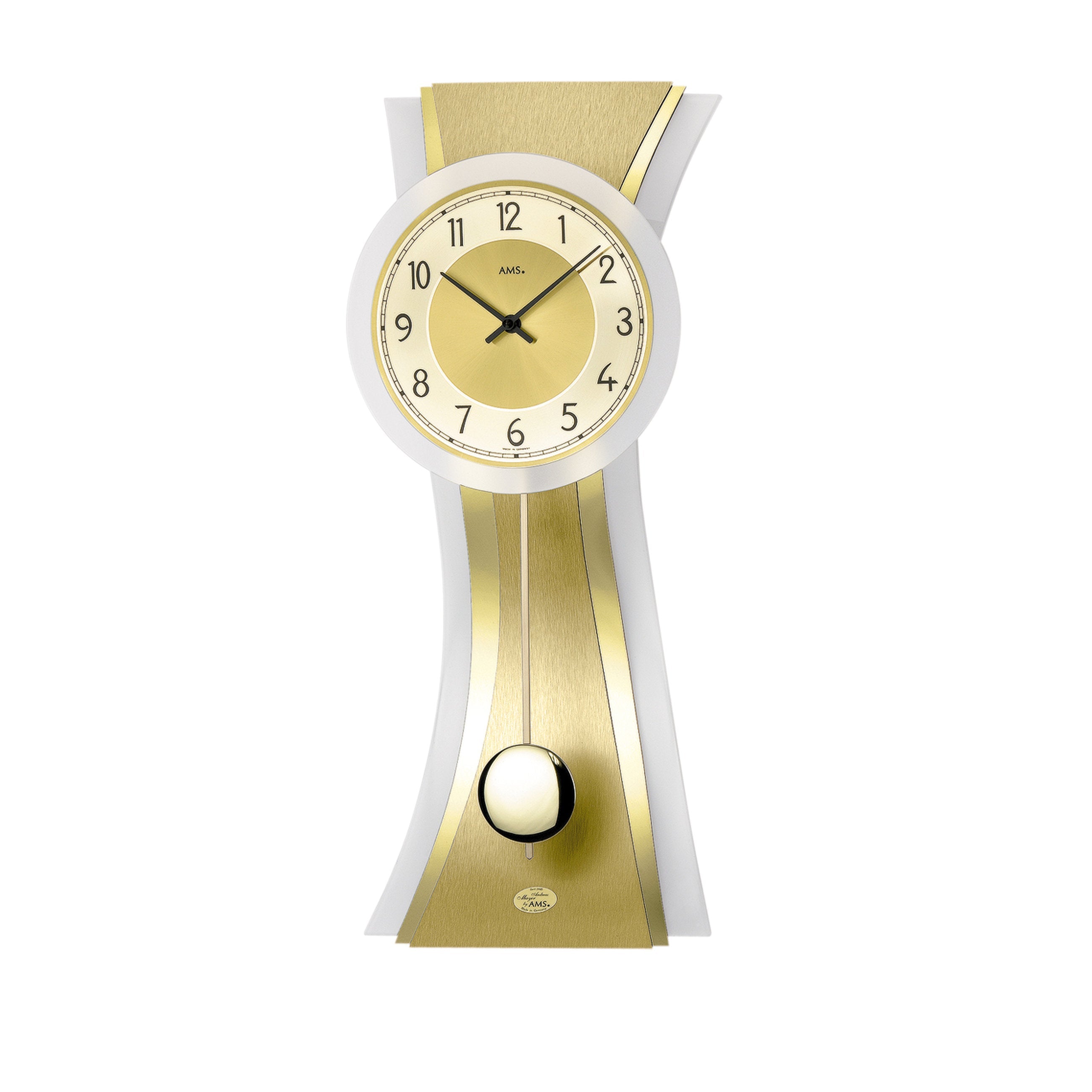 AMS W7267 Pendelwanduhr mit geschwungenem satinierten Glas und Aluminium