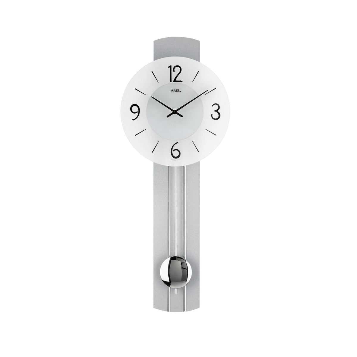 AMS W7275 Pendelwanduhr mit silberlackierter Holzrückwand