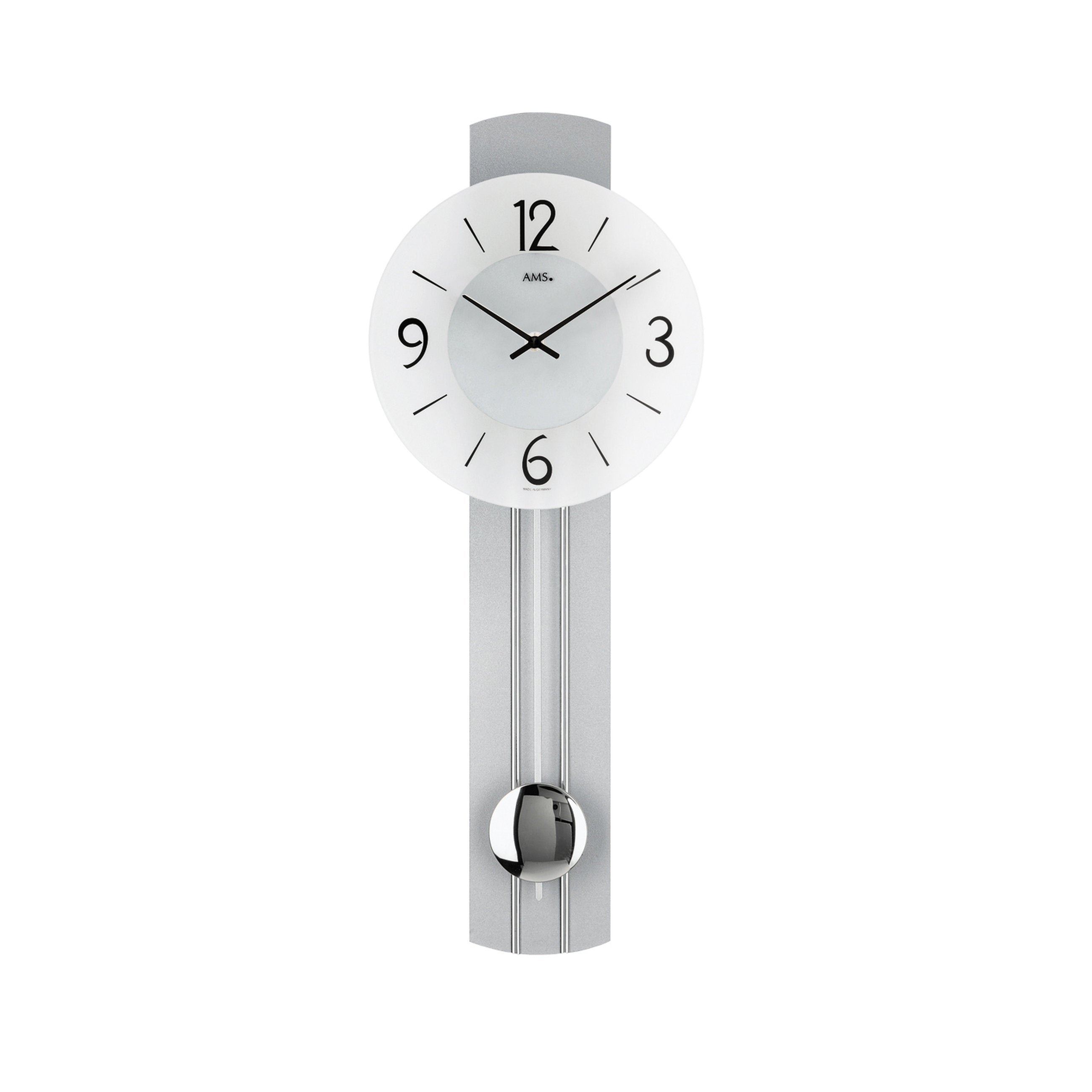 AMS W7275 Pendelwanduhr mit silberlackierter Holzrückwand