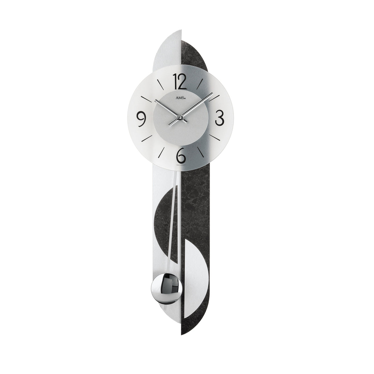 AMS W7299 Pendelwanduhr mit Schiefer-Aluminium-Applikation