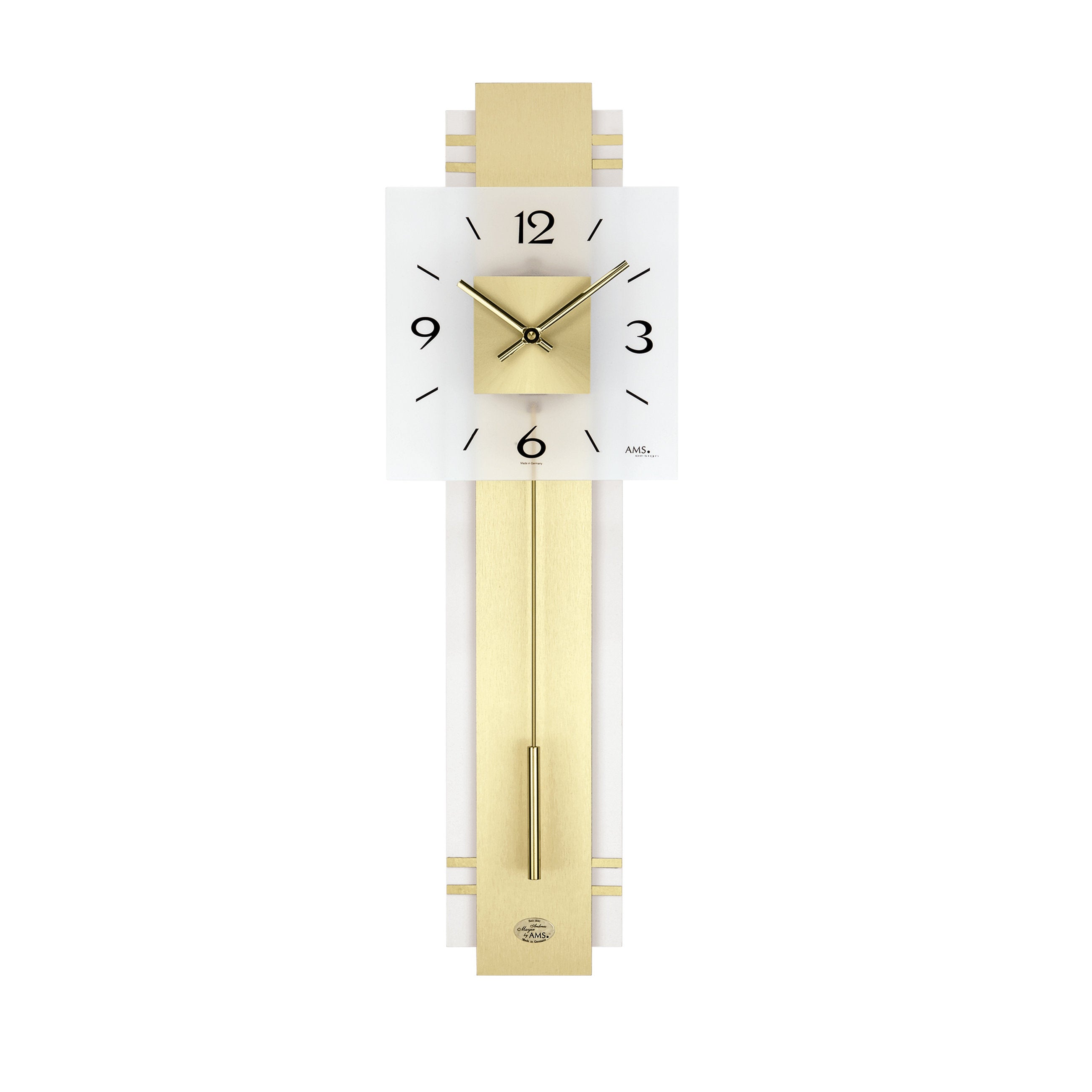 AMS W7301 Pendelwanduhr mit Nussbaum-Weiß-Holzrückwand