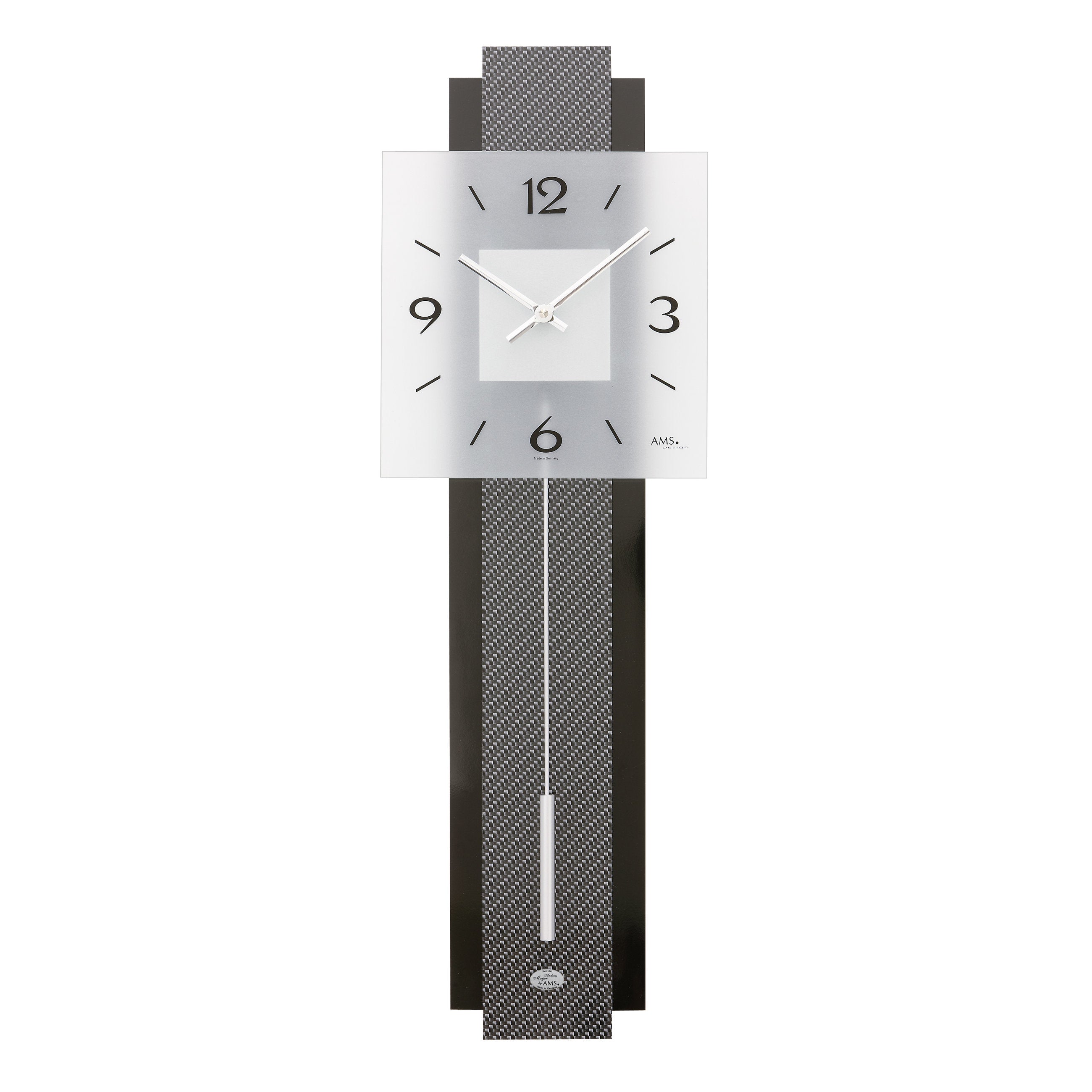 AMS W7313 Pendelwanduhr mit Carbon-Applikation auf Holzrückwand