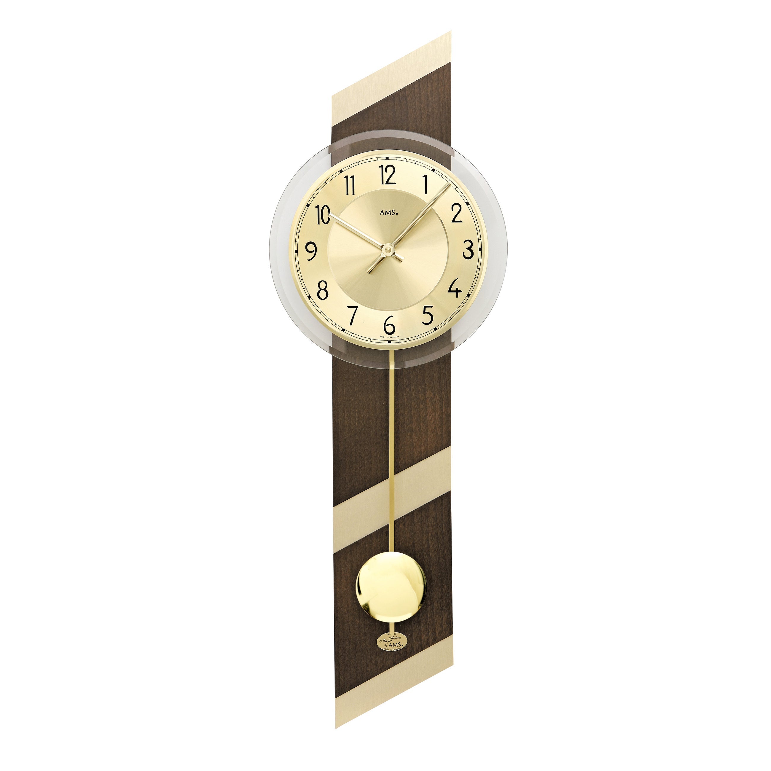 AMS W7412 Pendelwanduhr mit Nussbaum-Gehäuse und Messing-Applikation