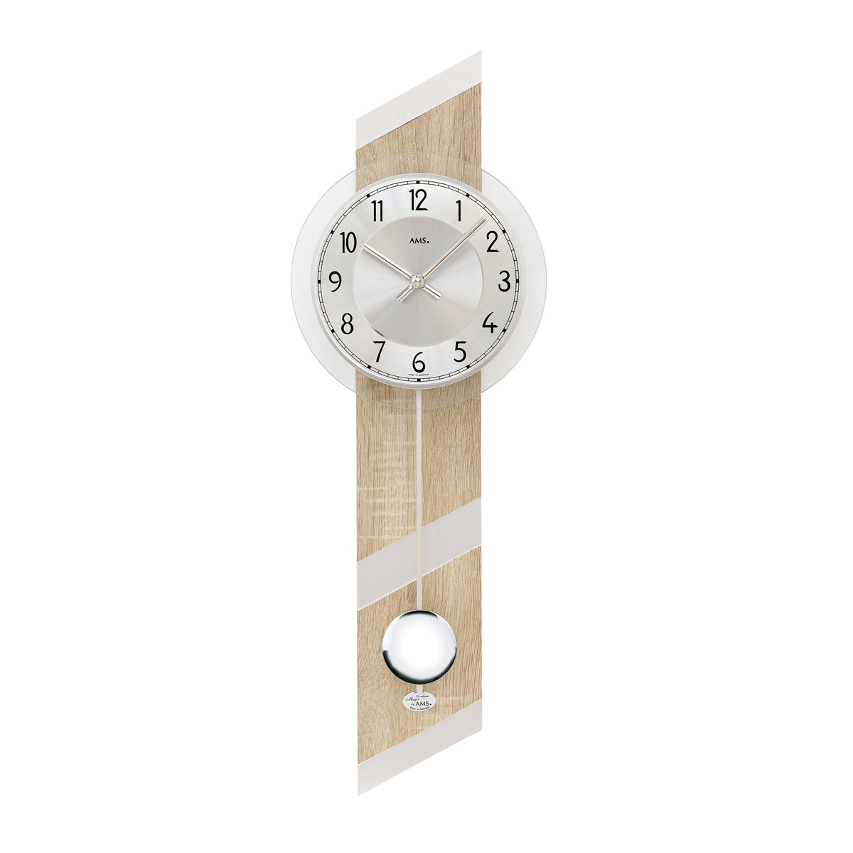 AMS W7415 Pendelwanduhr mit Sonoma-Gehäuse und Aluminium-Applikation