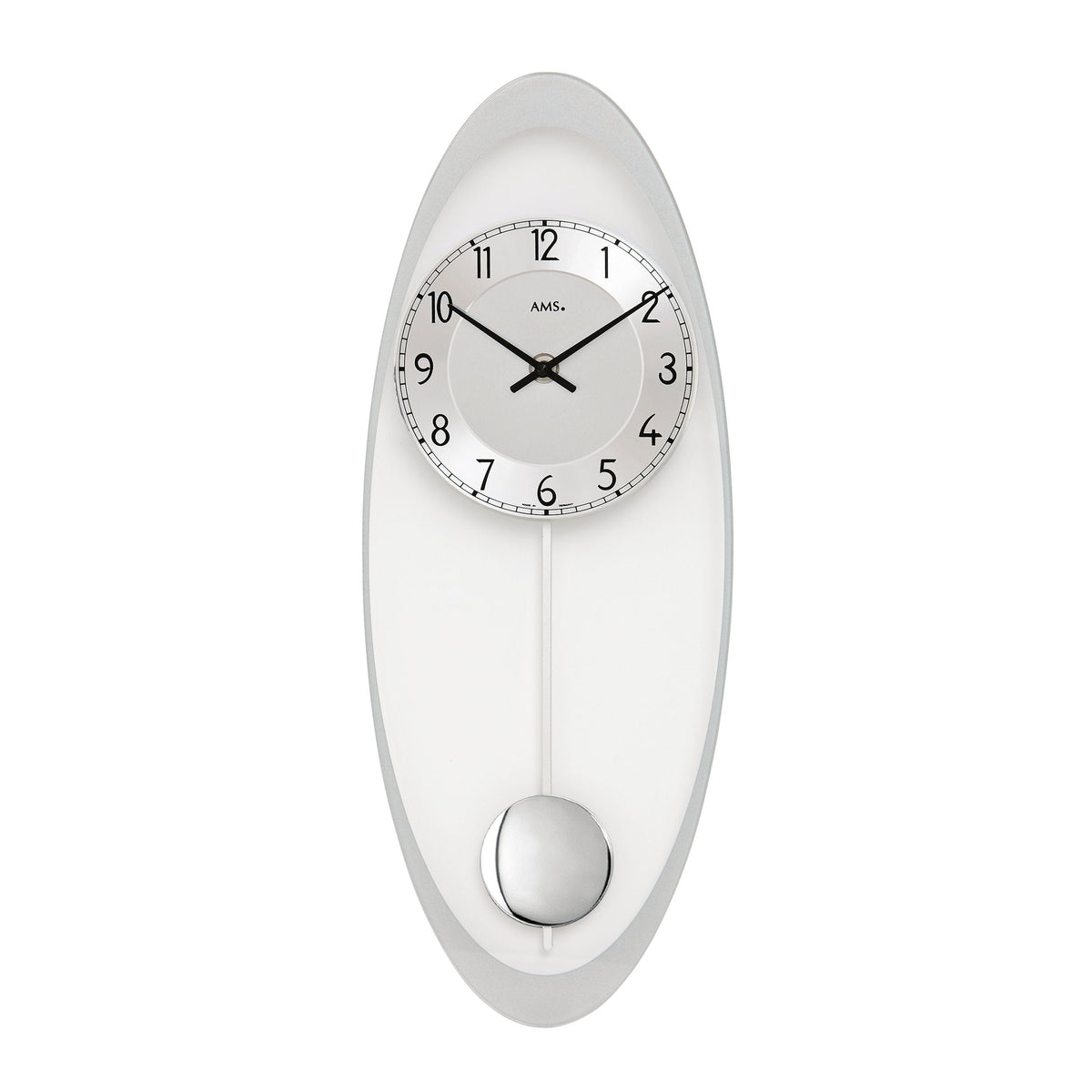 AMS W7416 Pendelwanduhr mit silberfarben bedrucktem Mineralglas