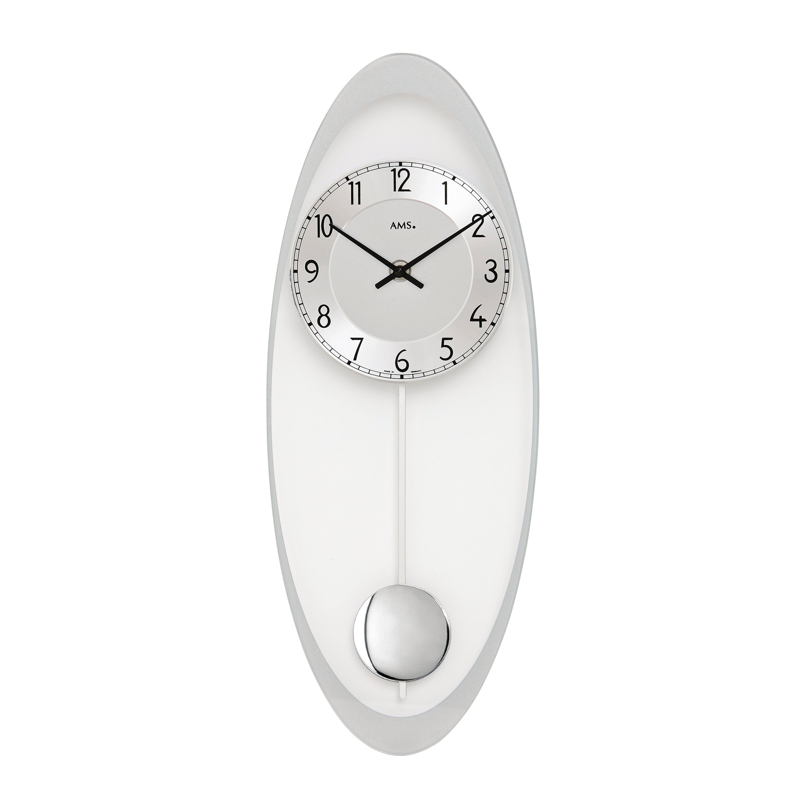 AMS W7416 Pendelwanduhr mit silberfarben bedrucktem Mineralglas