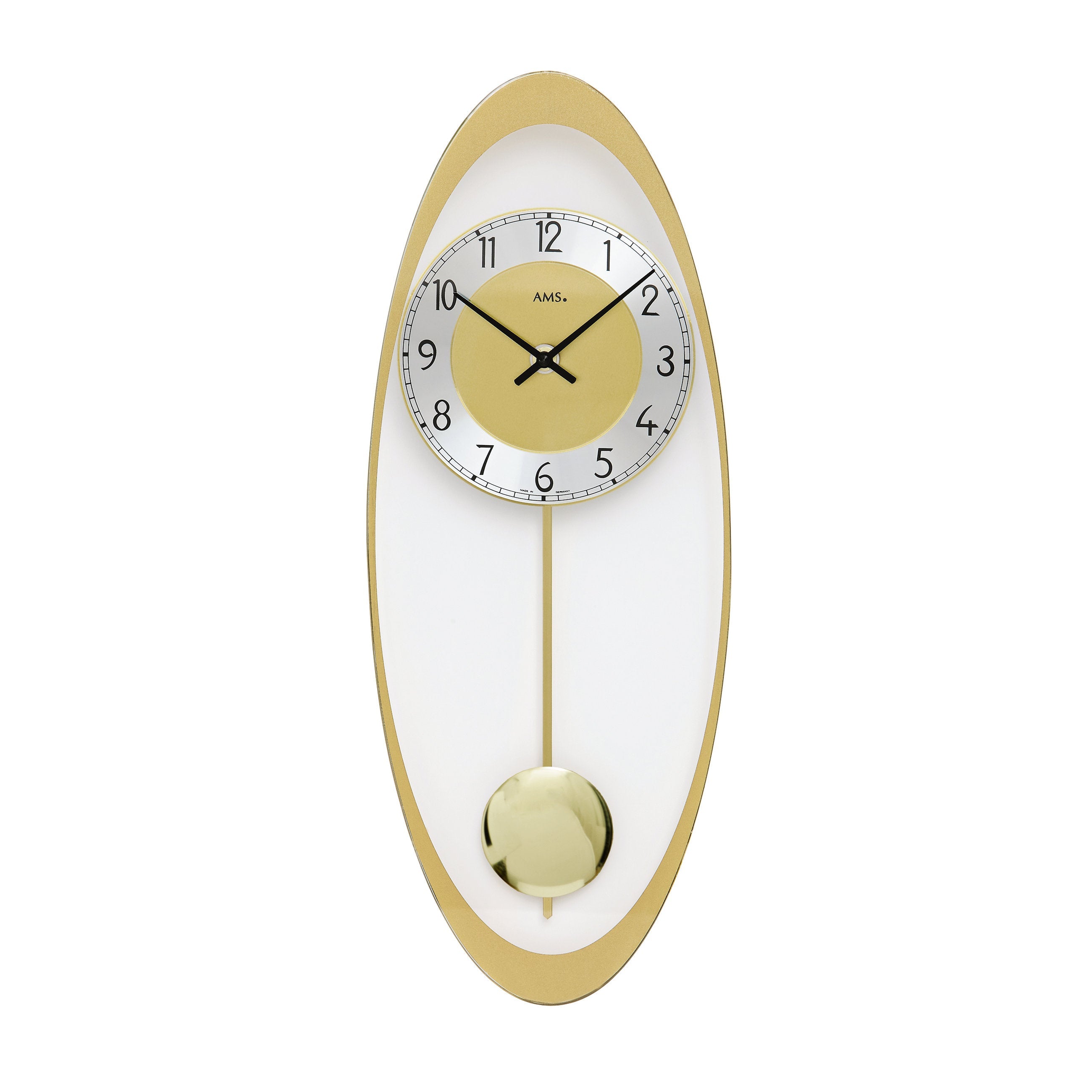 AMS W7417 Pendelwanduhr mit messingfarben bedrucktem Mineralglas