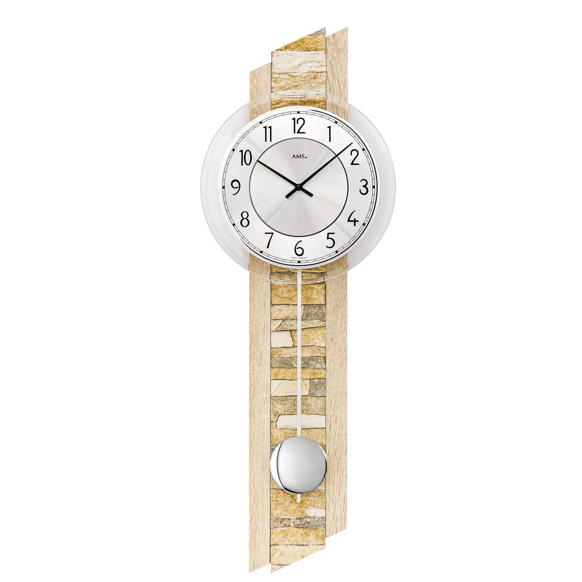 AMS W7423 Pendelwanduhr mit Sonoma-Applikation und Natursteineinlage