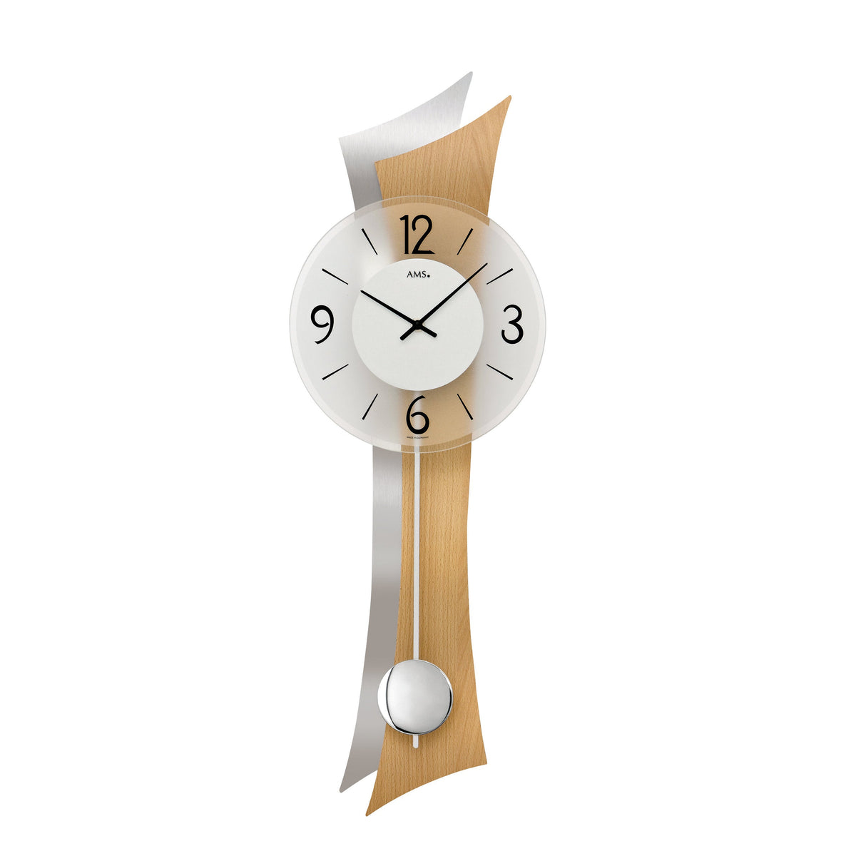 AMS W7425 Pendelwanduhr mit geschwungenem Buchenholzgehäuse