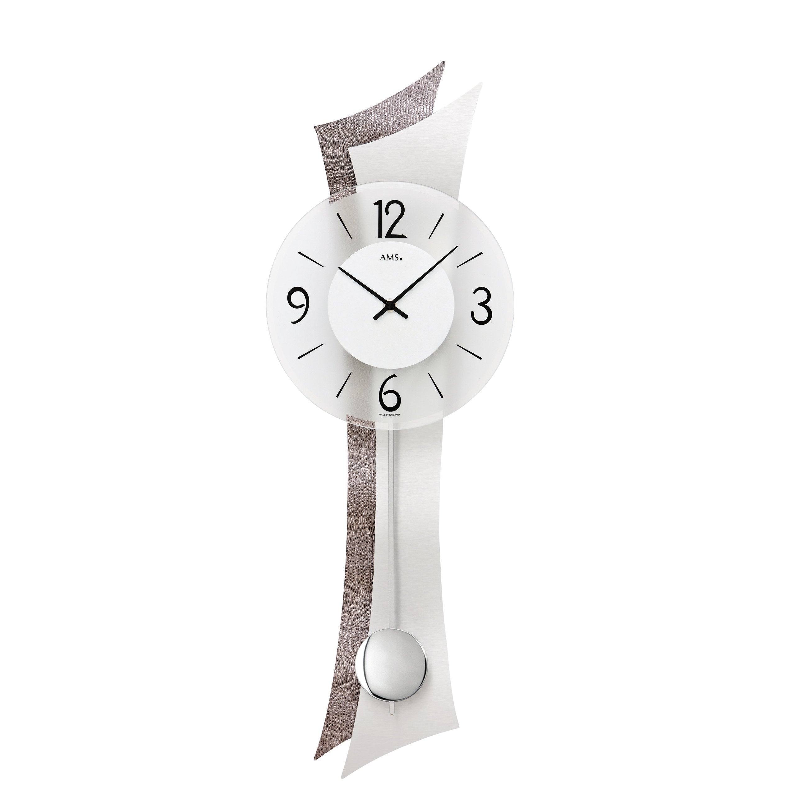 AMS W7426 Pendelwanduhr mit geschwungenem Holzgehäuse und Design-Kunstleder