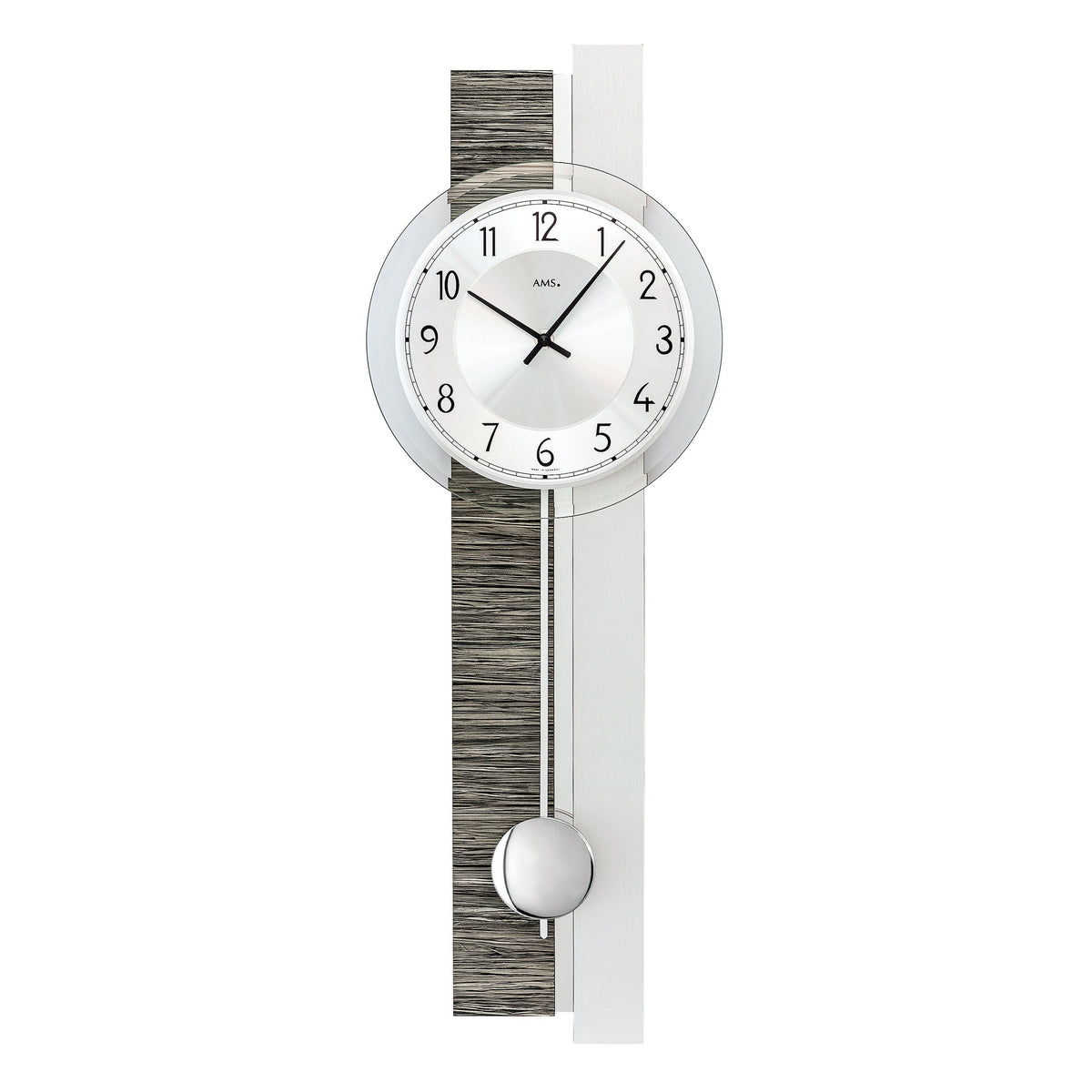 AMS W7439 Pendelwanduhr mit Holzdekor und Aluminium-Veredelung